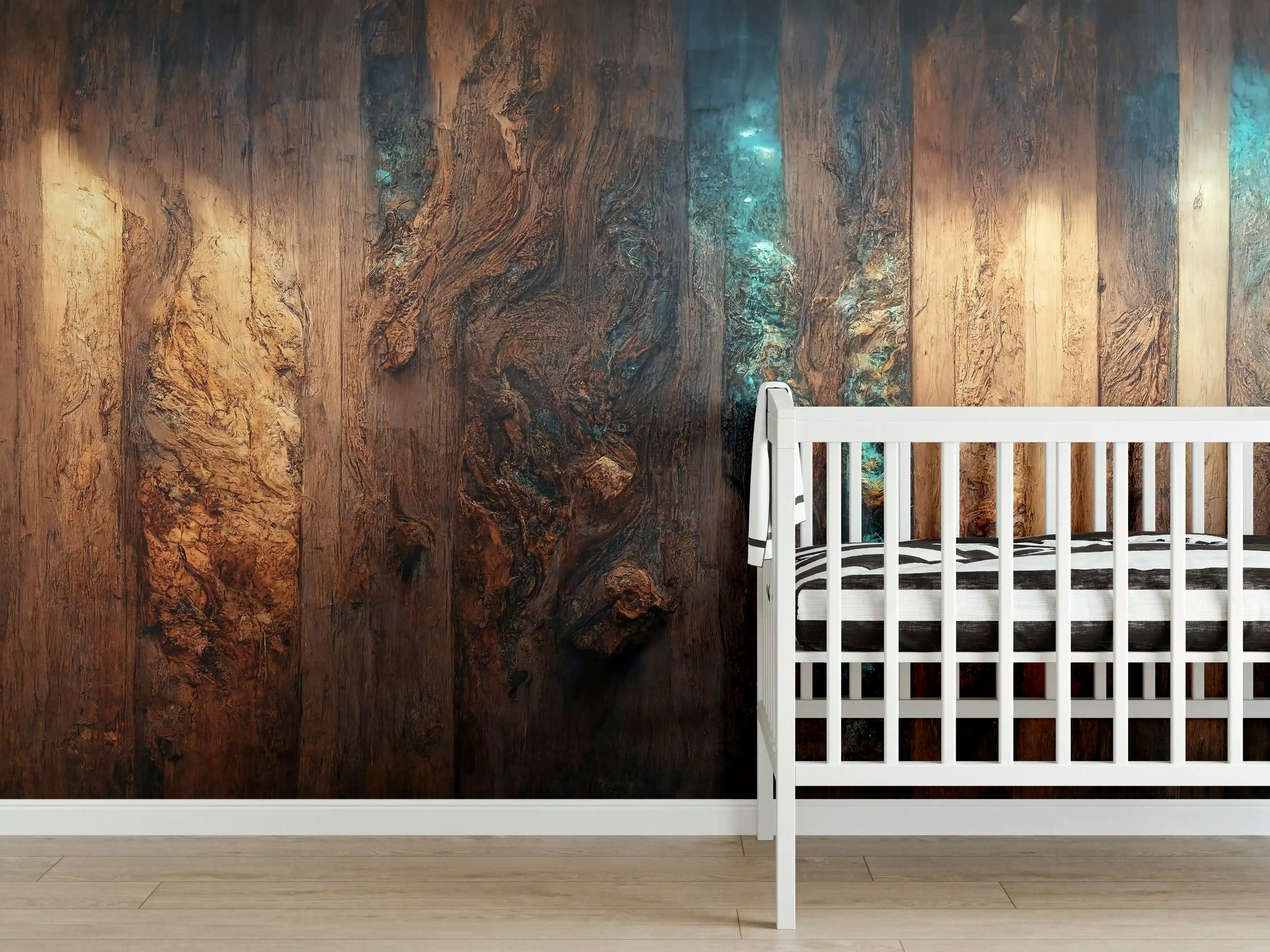 Babyzimmer Wandgestaltung - Holztisch mit blauen Epoxidharz