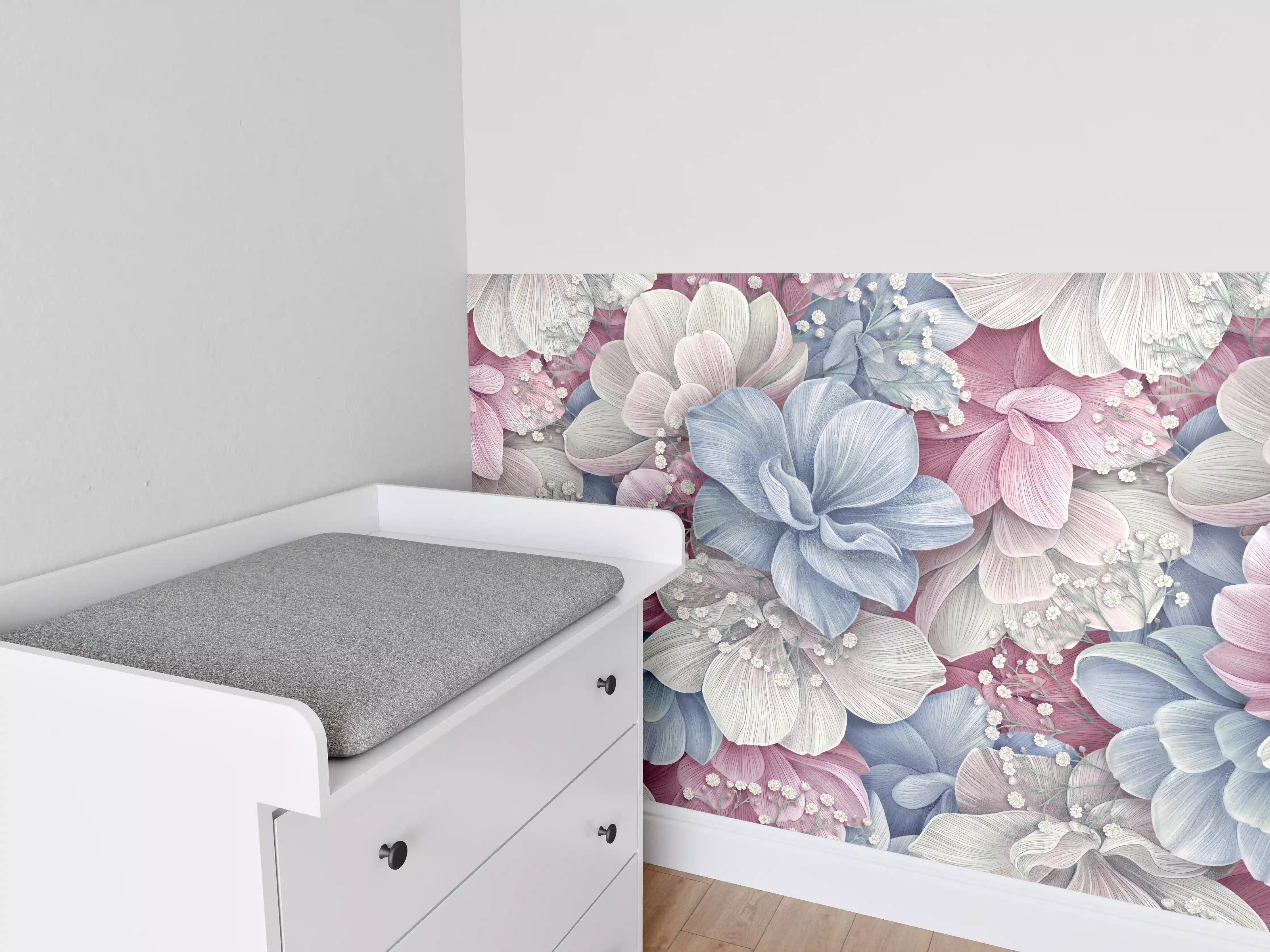 Babyzimmer Wandgestaltung - Hortensienblüten - Aquarellmalerei