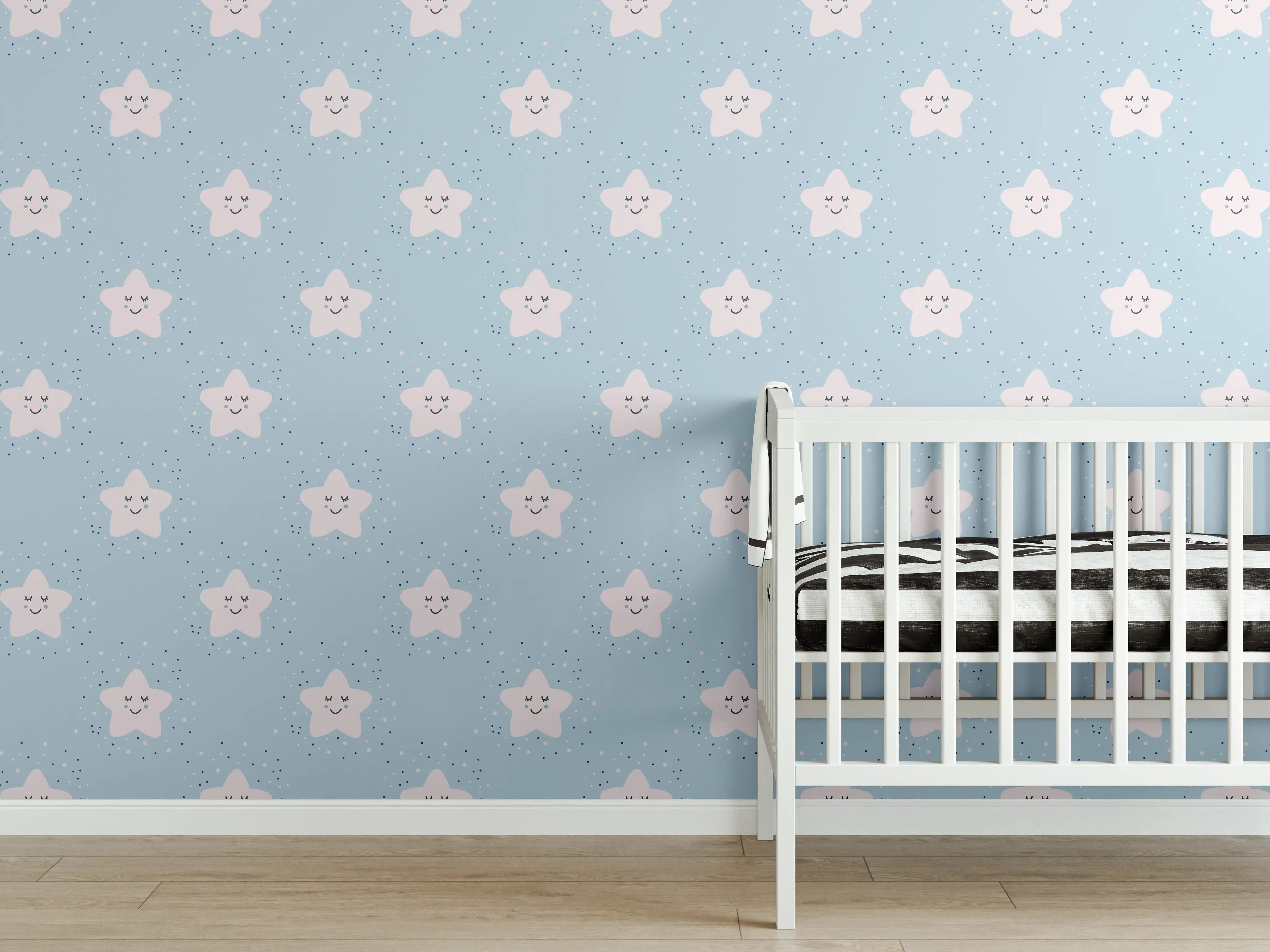 Babyzimmer Wandgestaltung - Hübscher Babybär auf blauer Decke