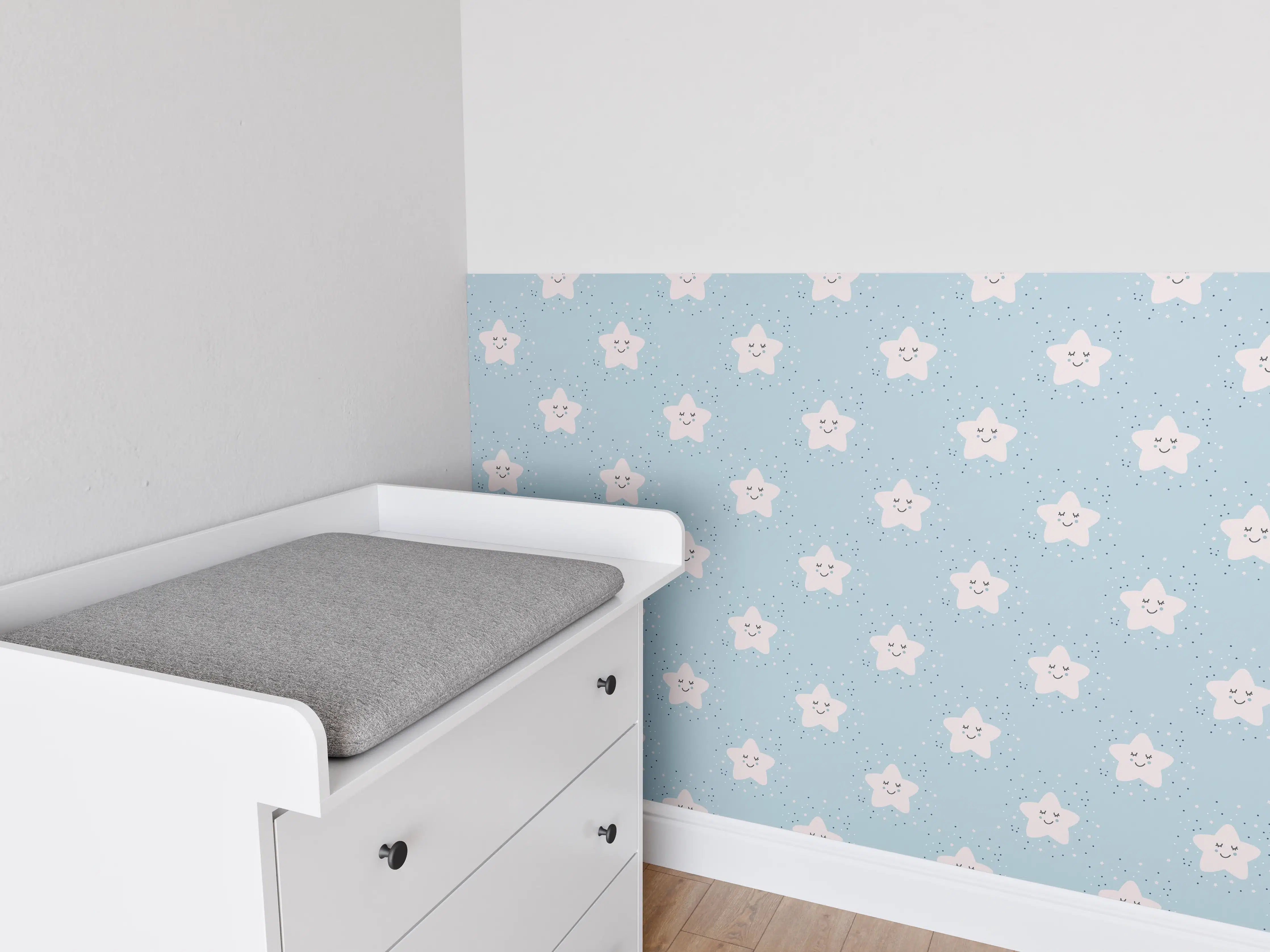 Babyzimmer Wandgestaltung - Hübscher Babybär auf blauer Decke