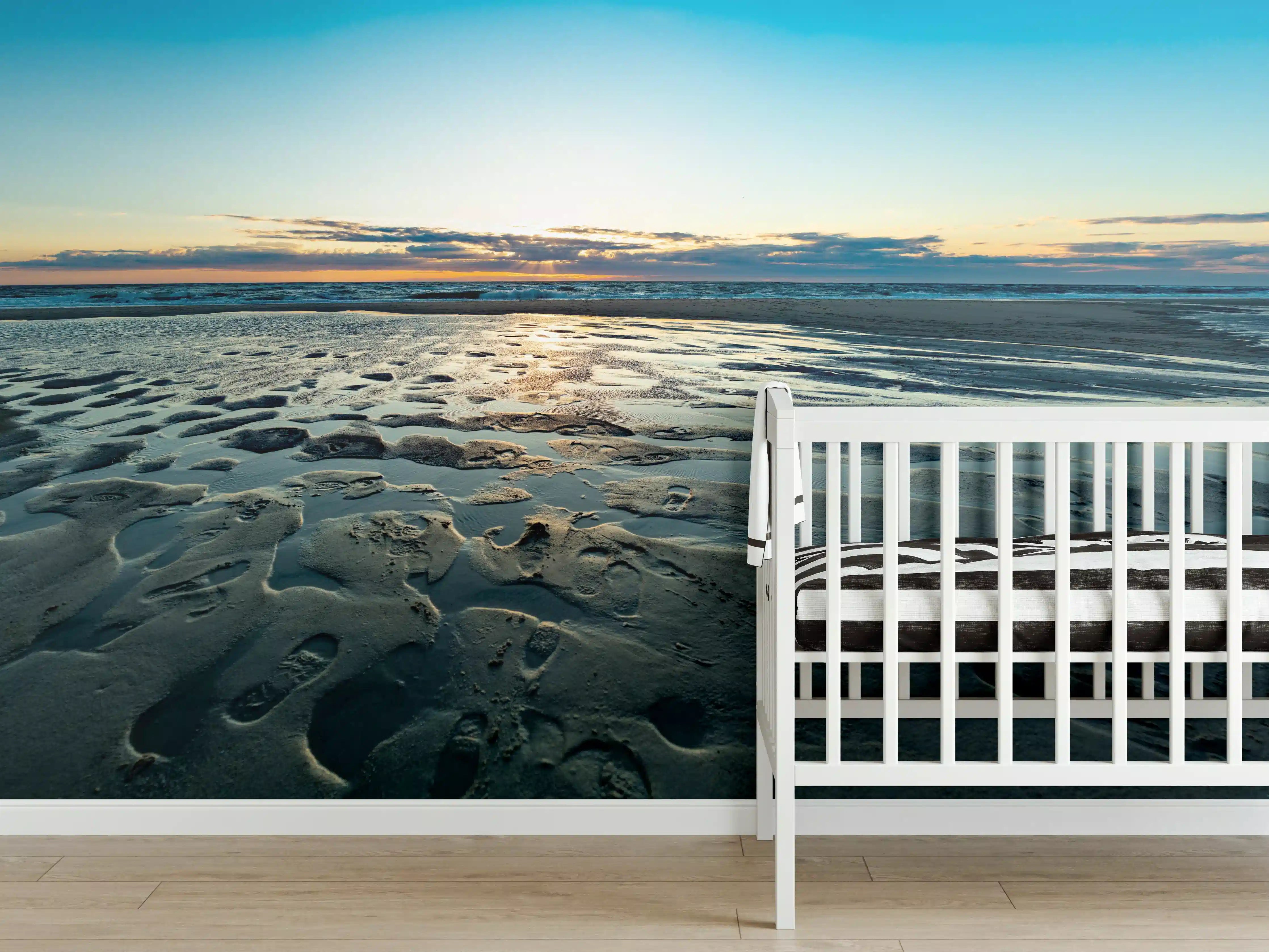 Babyzimmer Wandgestaltung - Idyllische Strandlandschaft bei Sonnenuntergang