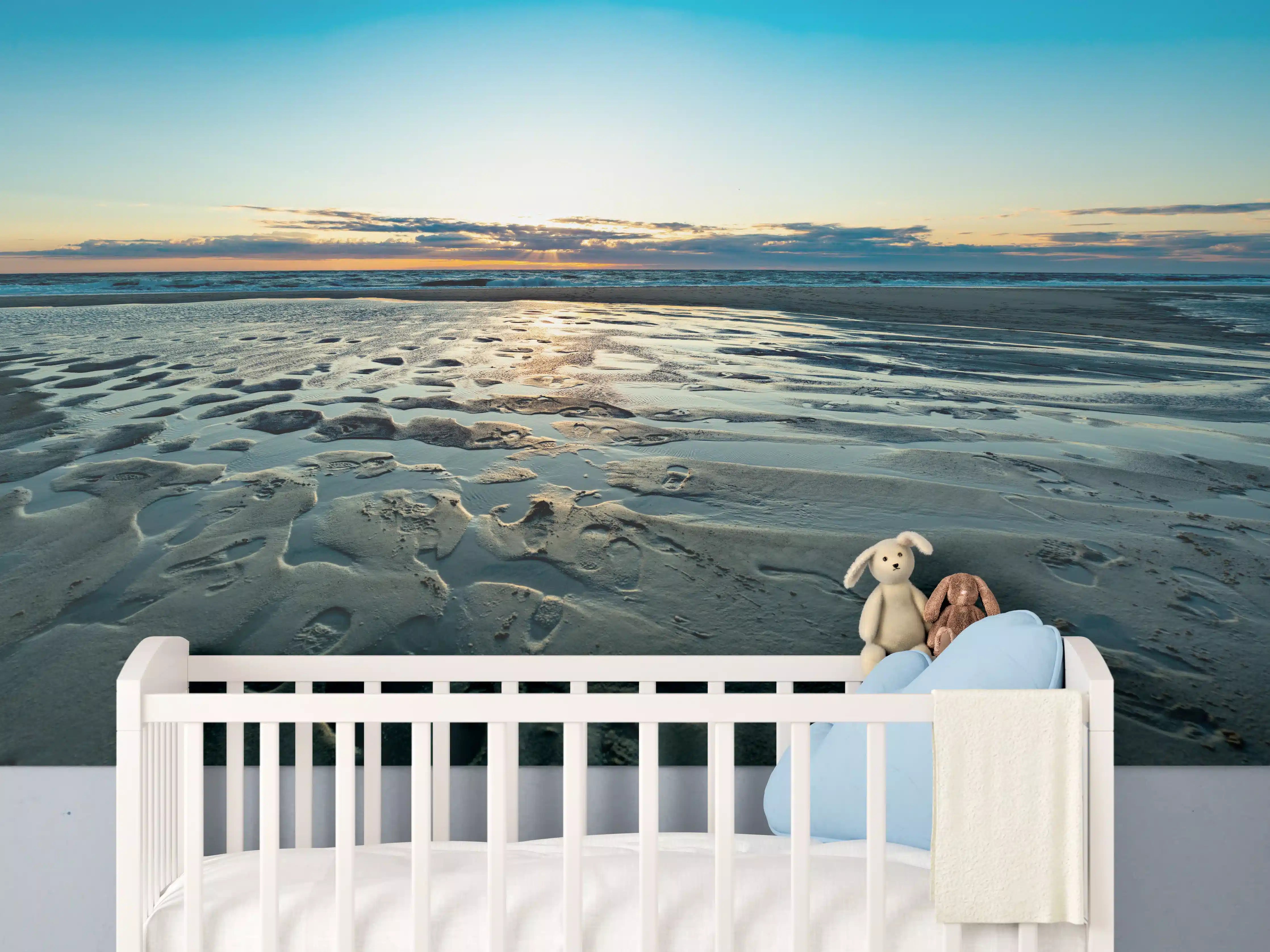 Babyzimmer Wandgestaltung - Idyllische Strandlandschaft bei Sonnenuntergang