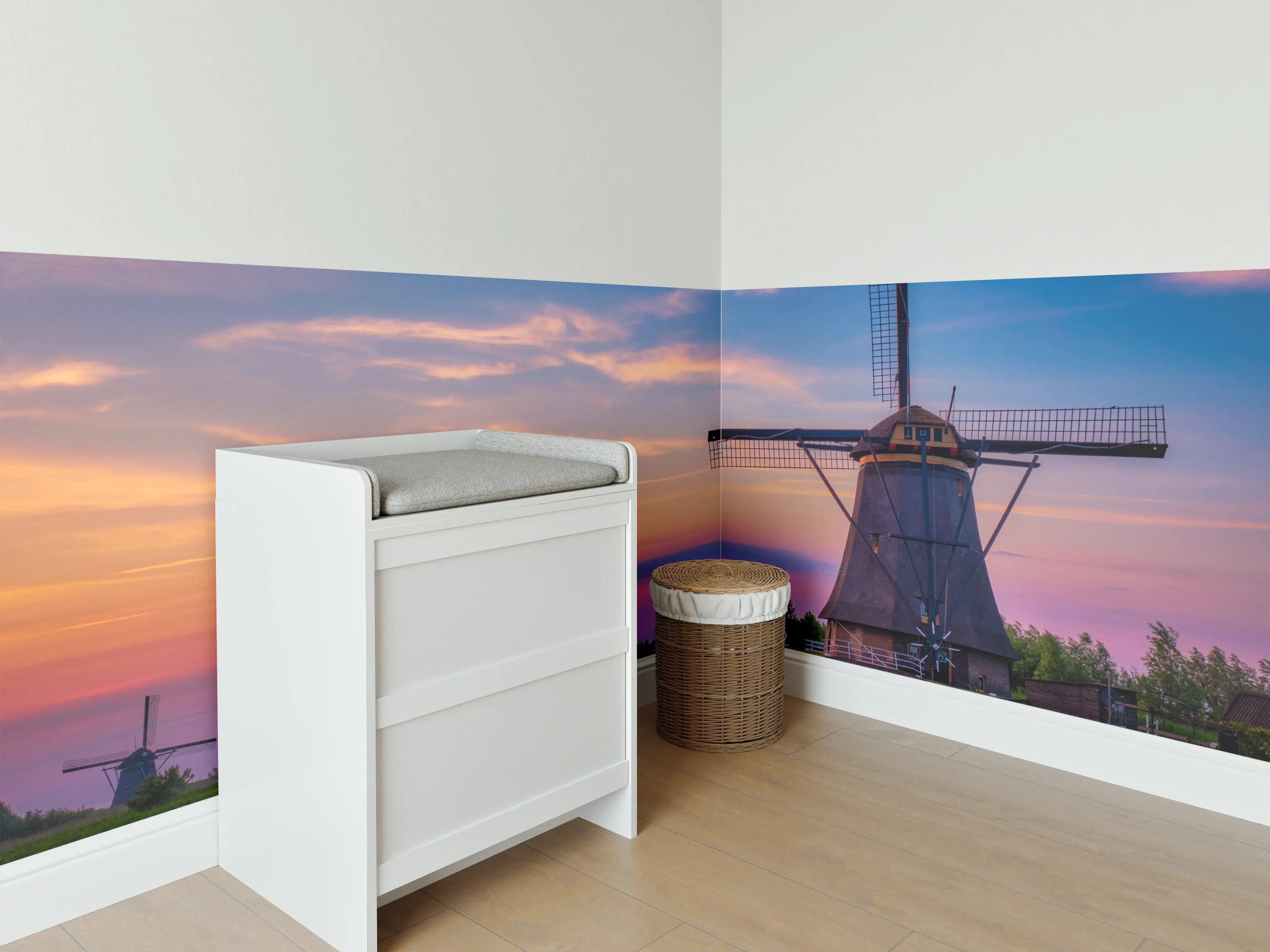 Babyzimmer Wandgestaltung - Idyllische Windmühlen in Kinderdijk