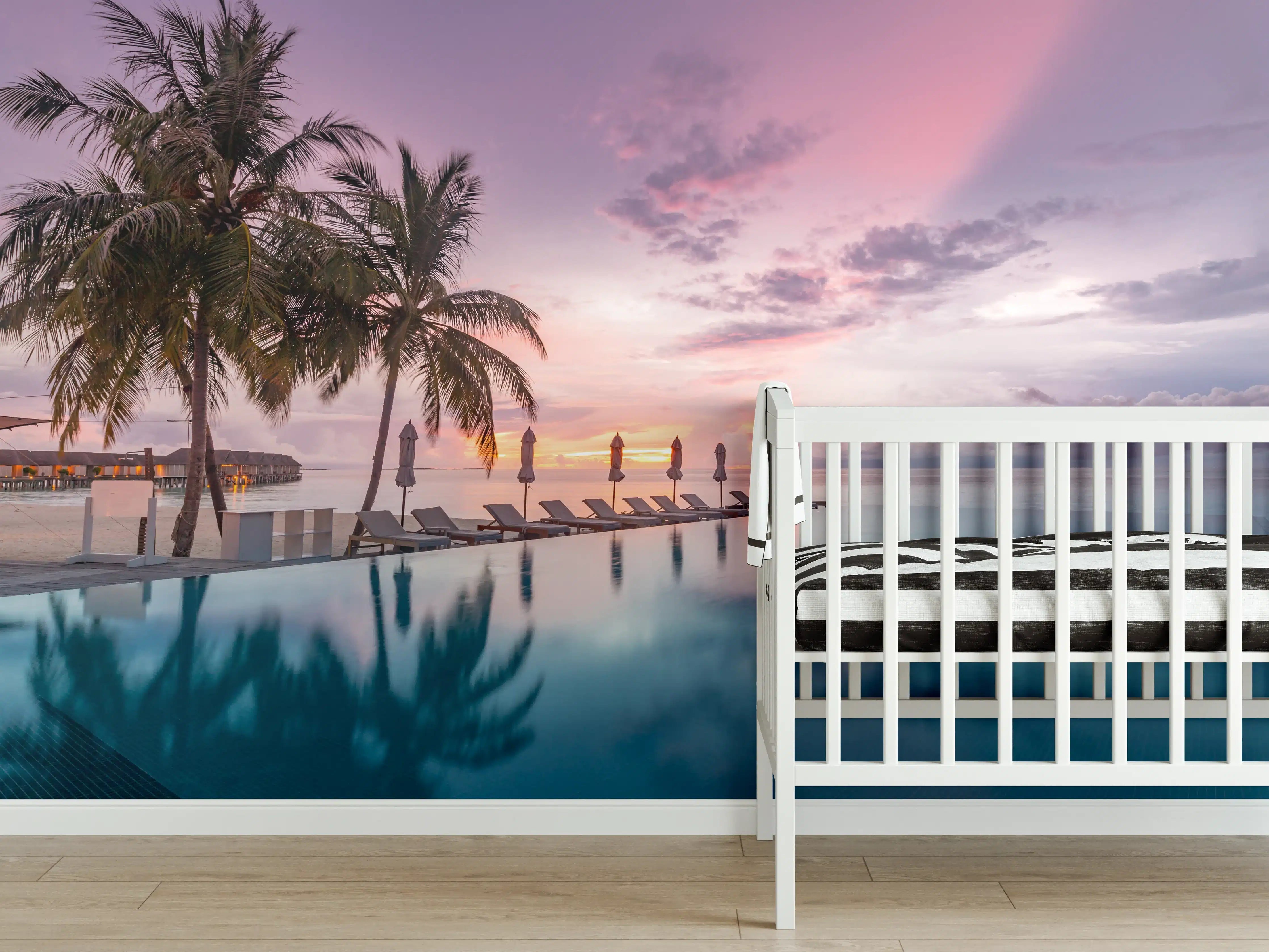 Babyzimmer Wandgestaltung - Idyllische bunte Strandszene - Karibik