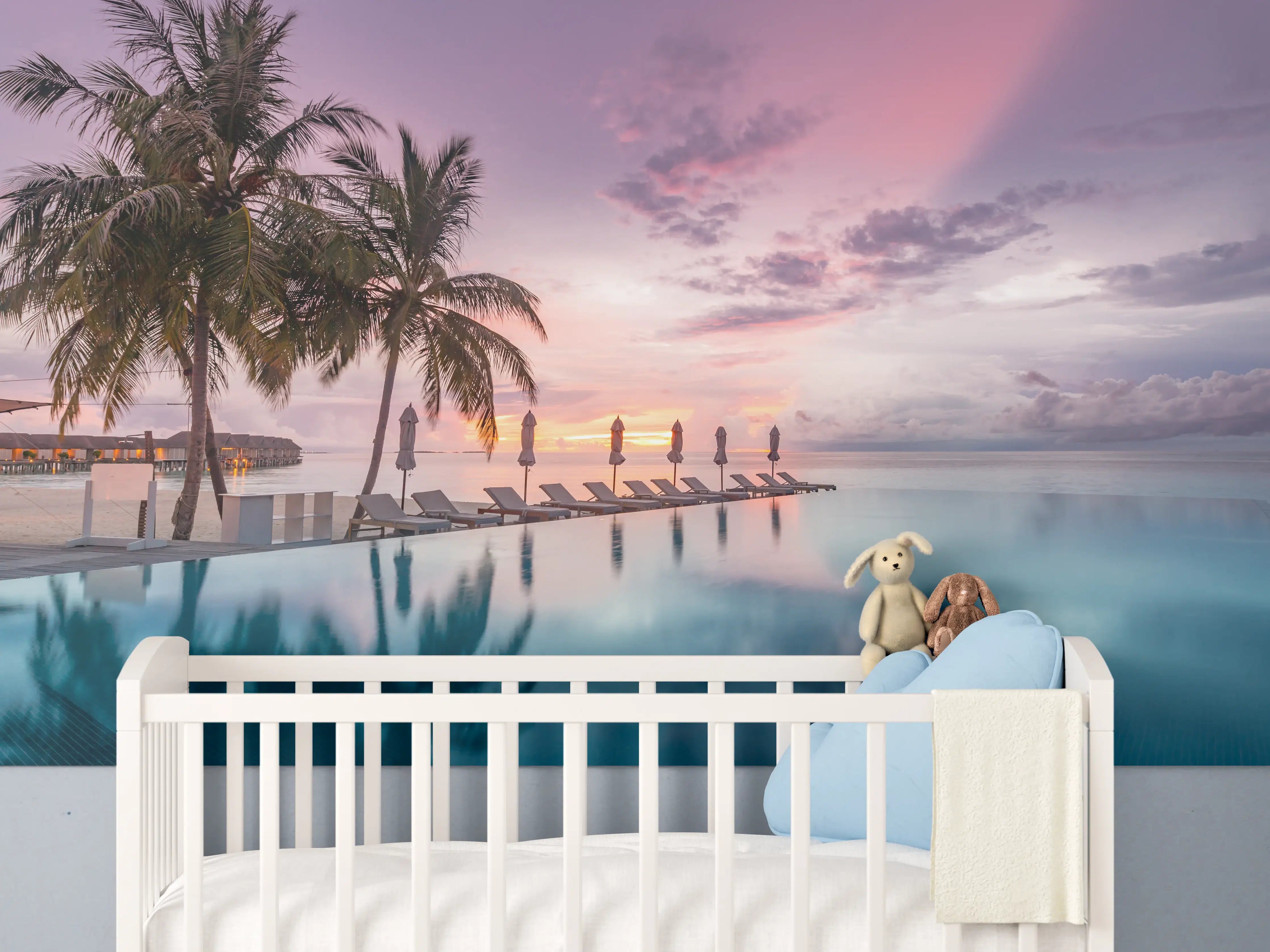 Babyzimmer Wandgestaltung - Idyllische bunte Strandszene - Karibik