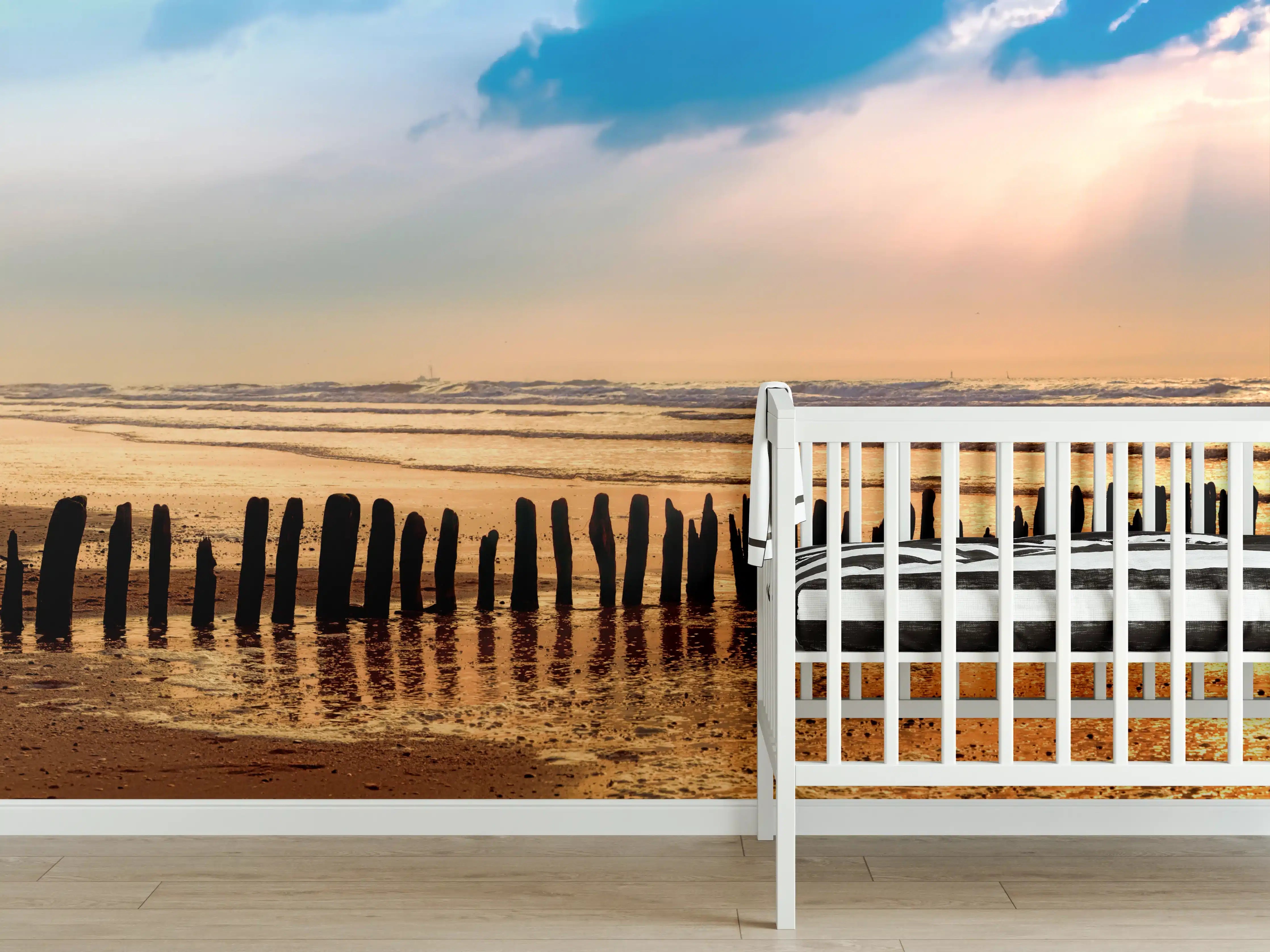 Babyzimmer Wandgestaltung - Idyllischer Sonnenuntergang am Meer
