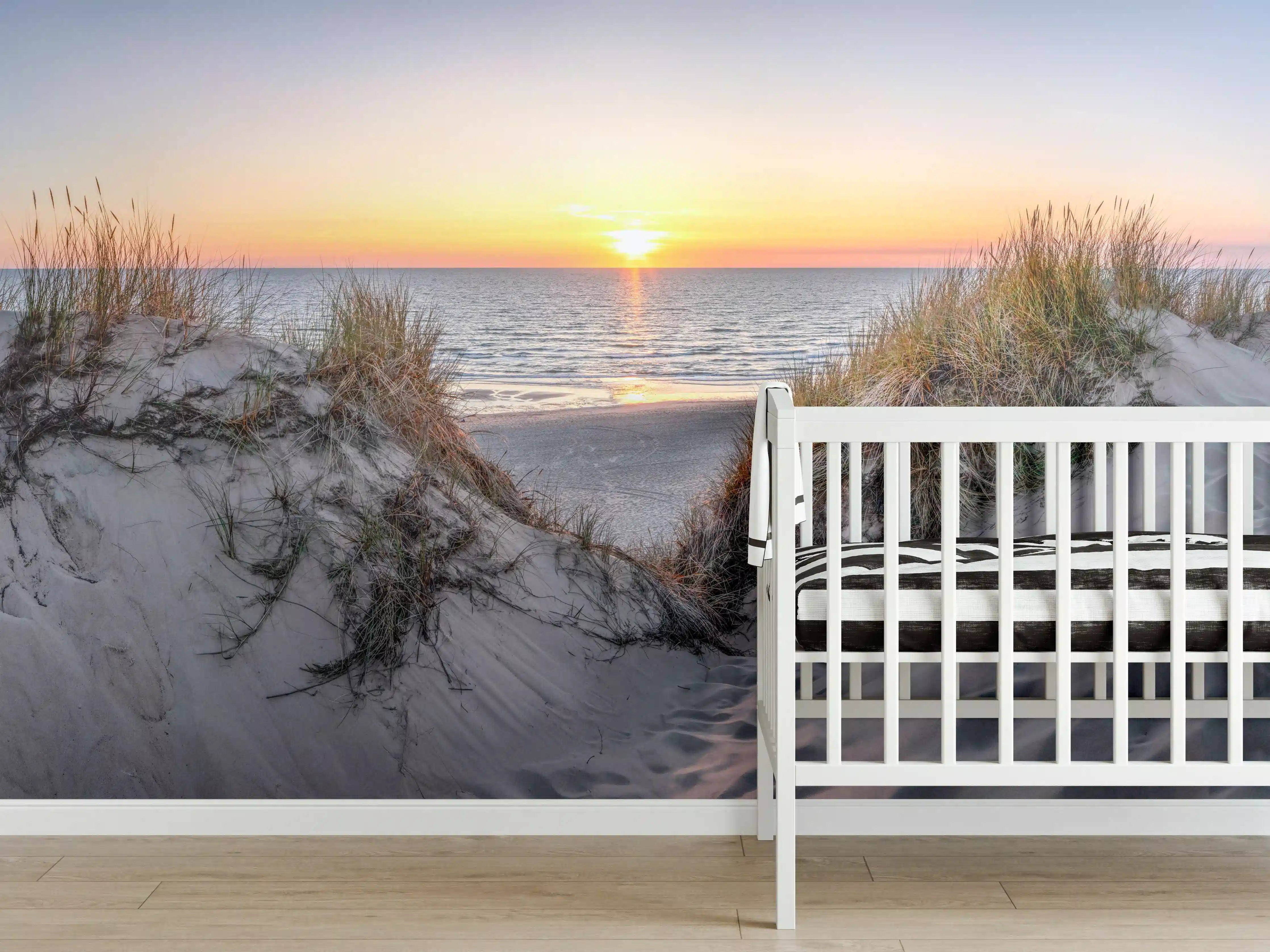 Babyzimmer Wandgestaltung - Idyllischer Sonnenuntergang am Strand