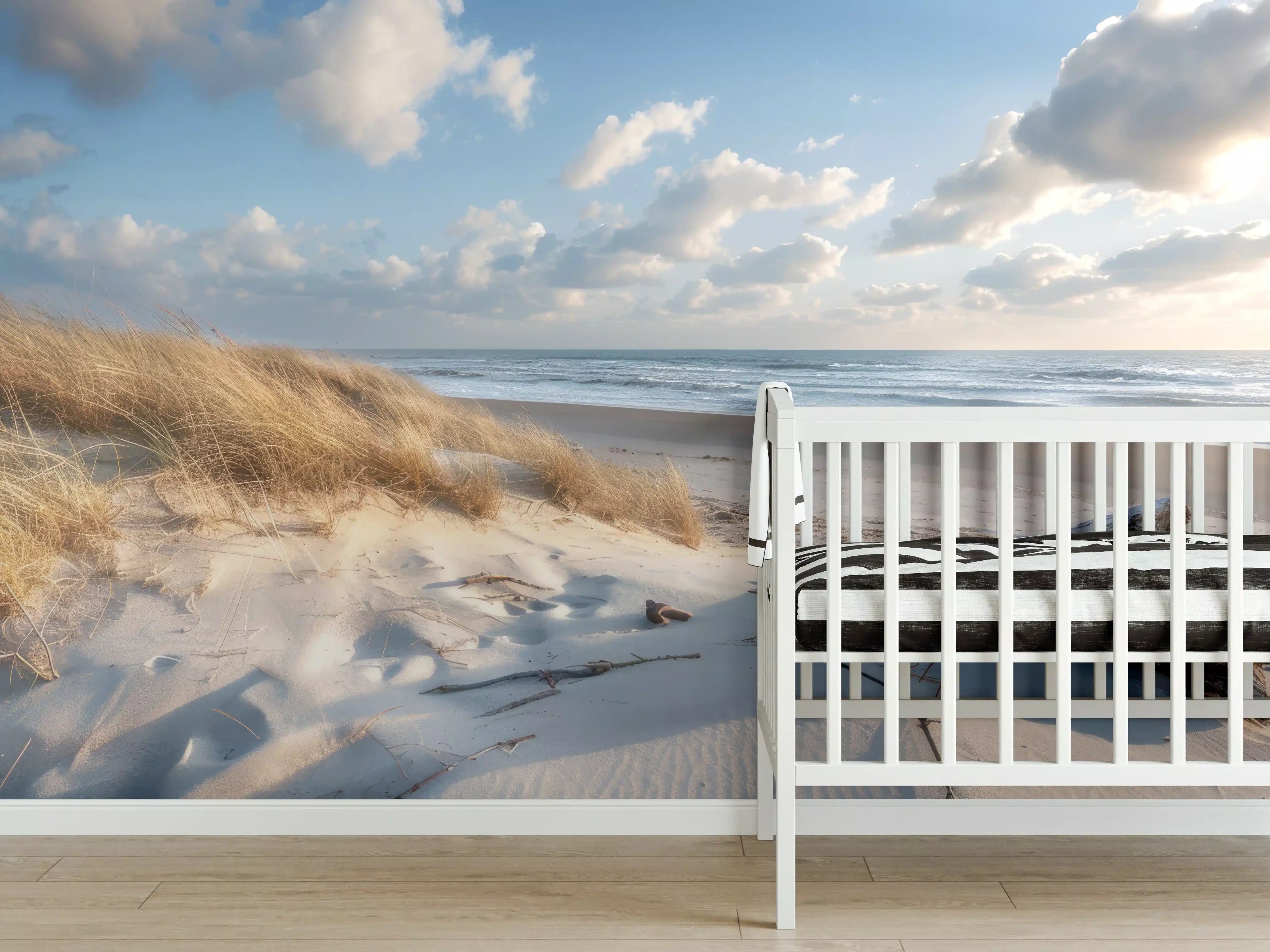 Babyzimmer Wandgestaltung - Idyllischer Strand mit Grautönen