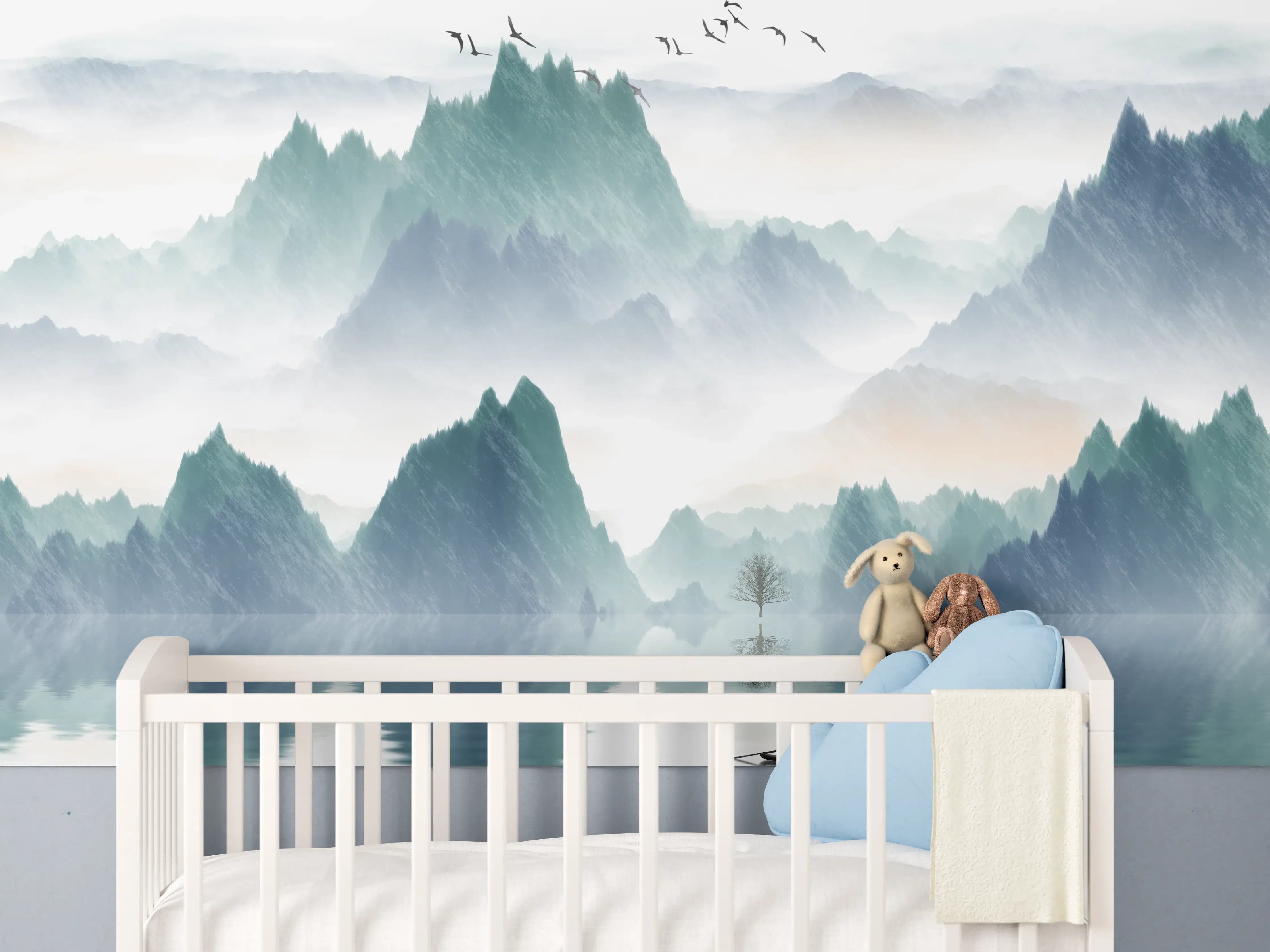 Babyzimmer Wandgestaltung - In den Bergen - Moderne Kunst