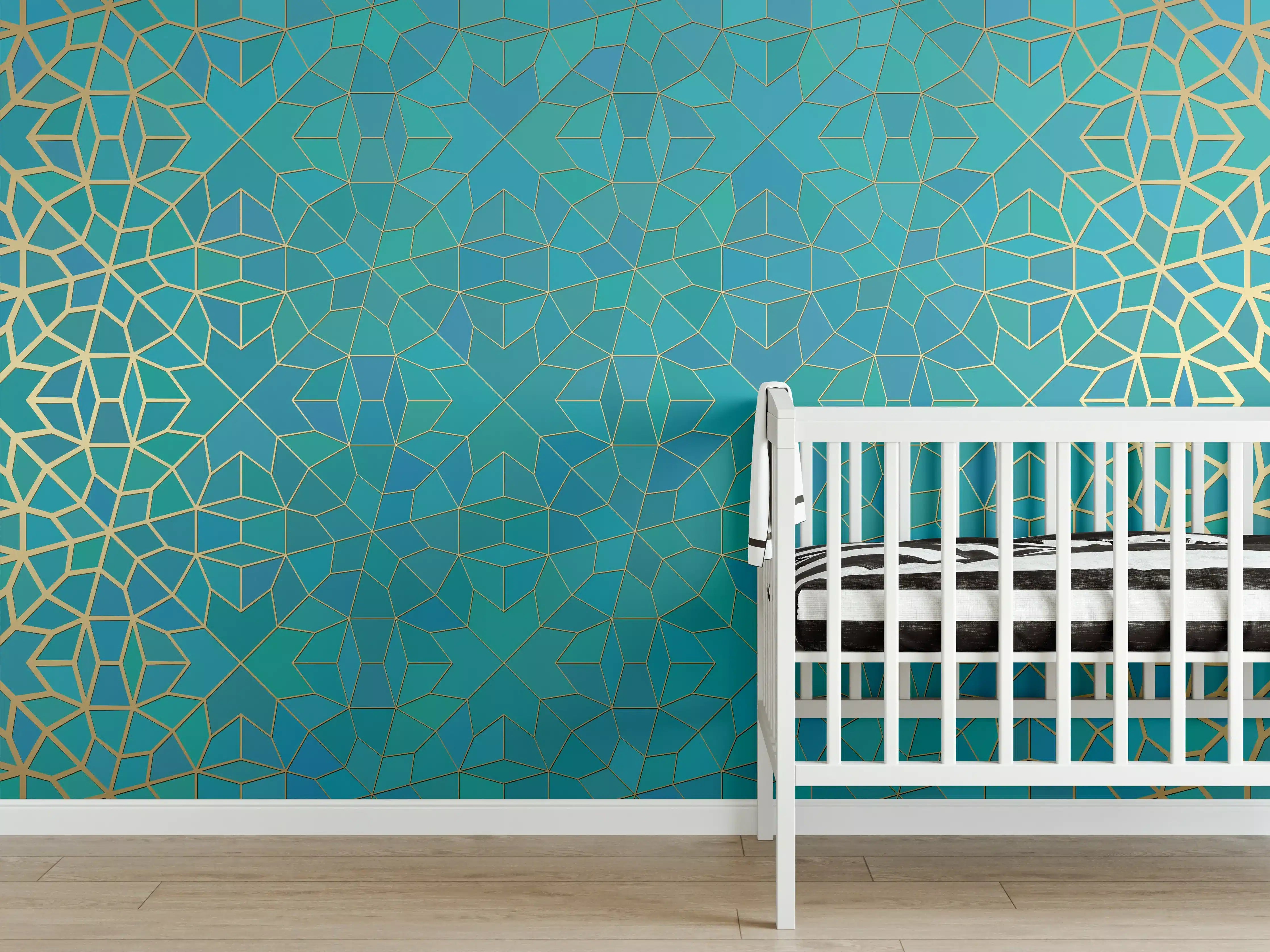 Babyzimmer Wandgestaltung - Islamische Muster Blauverlauf
