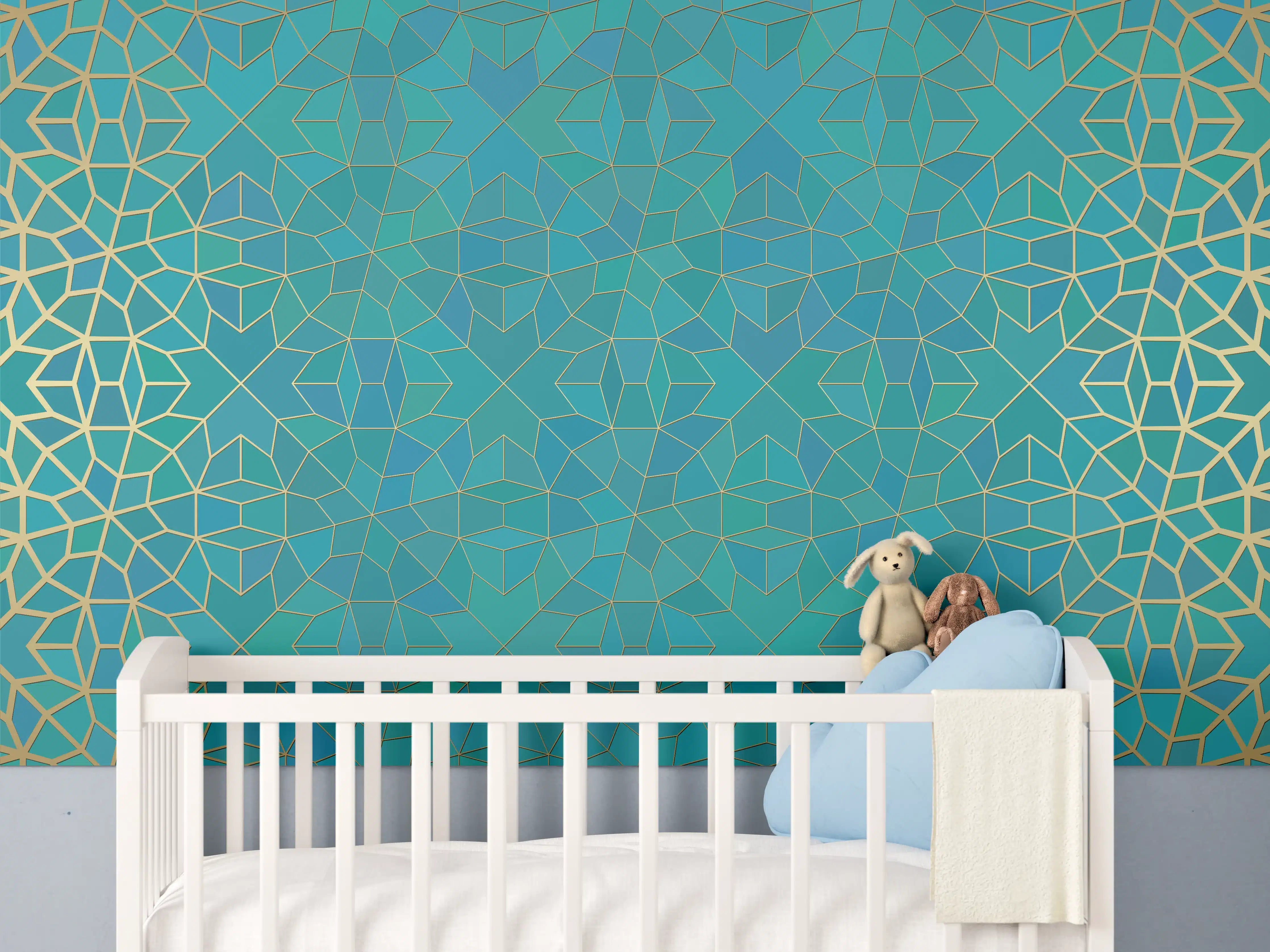 Babyzimmer Wandgestaltung - Islamische Muster Blauverlauf