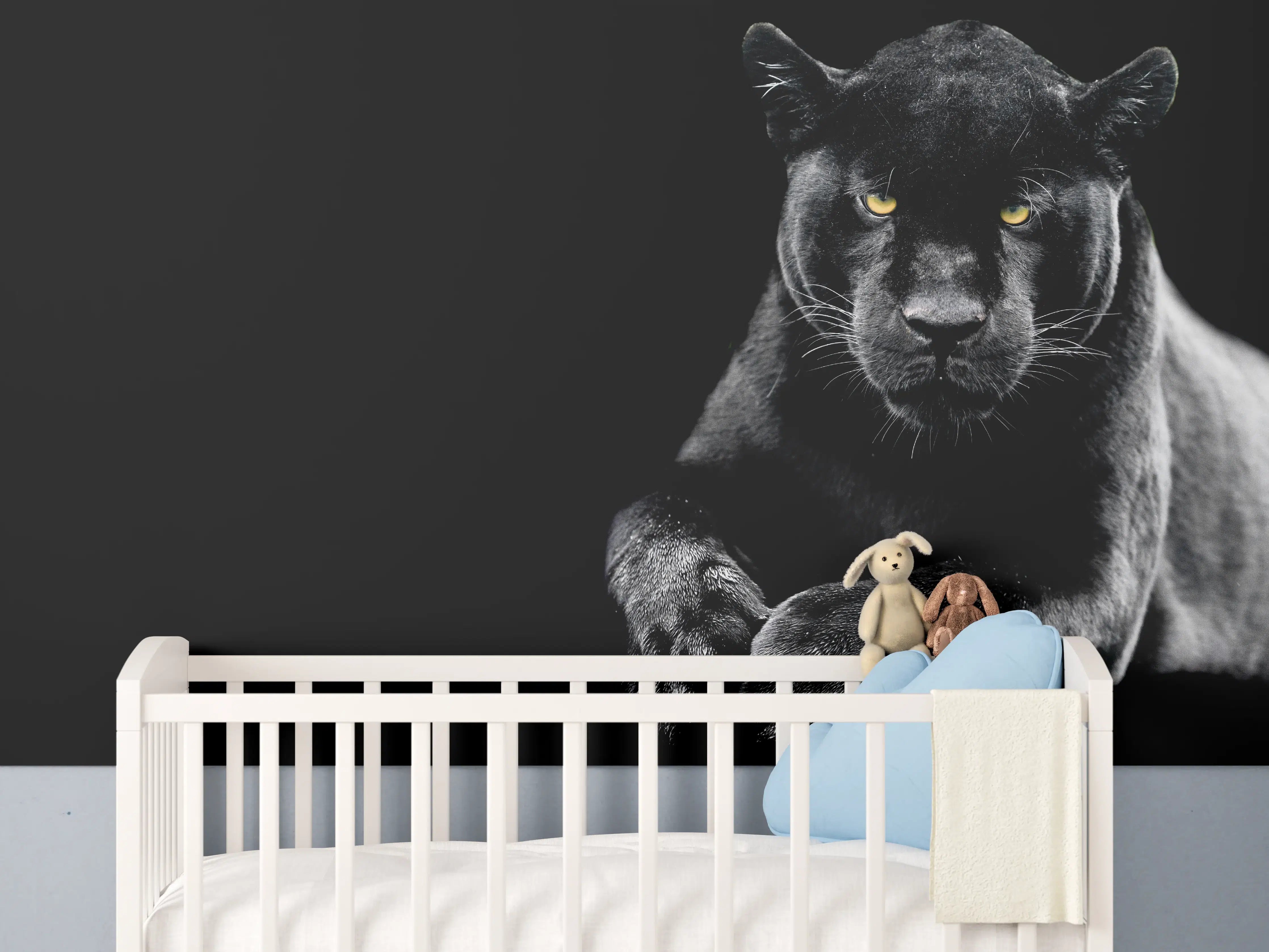 Babyzimmer Wandgestaltung - Jaguar auf schwarzem Hintergrund