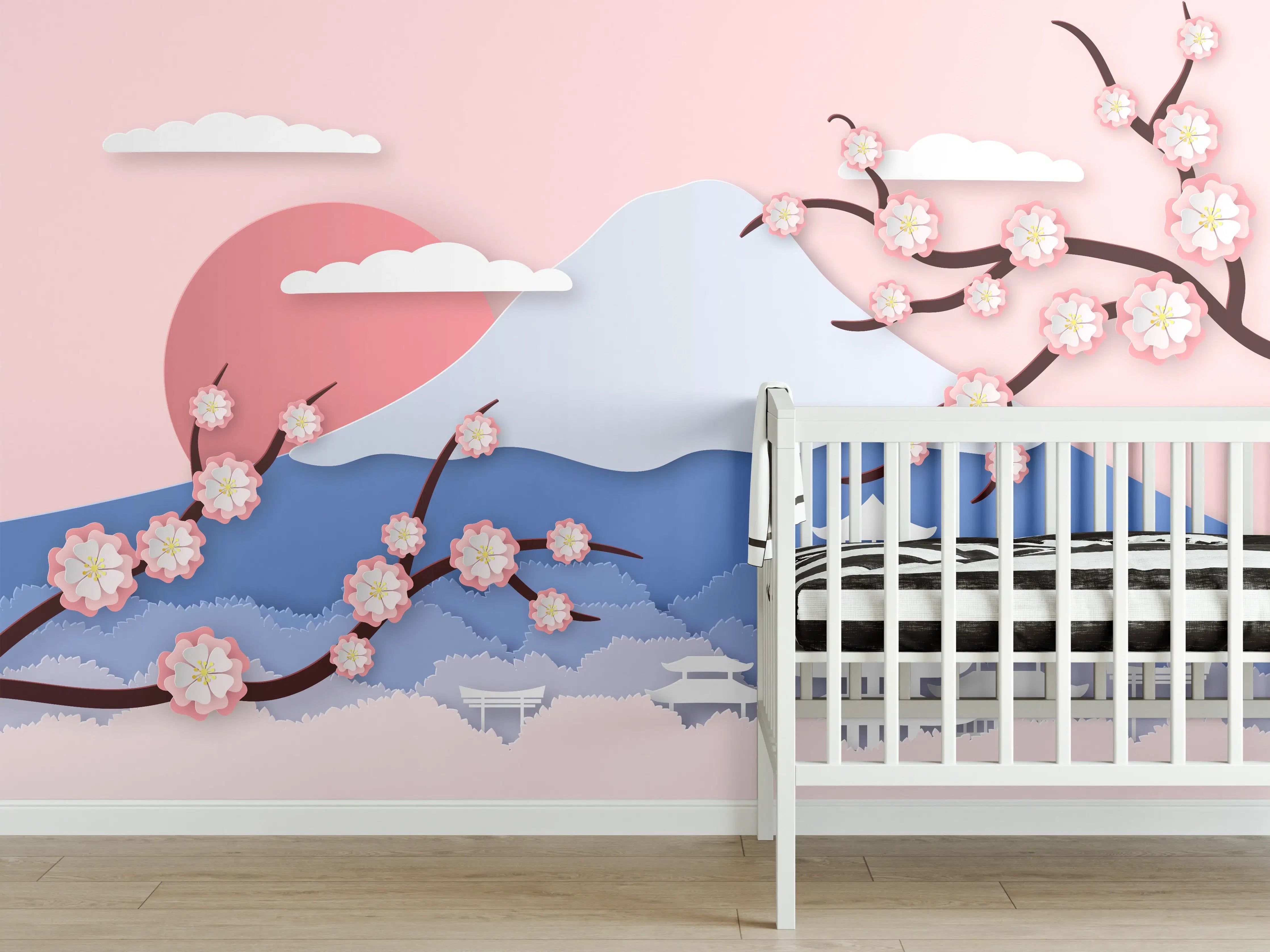 Babyzimmer Wandgestaltung - Japanischer Kirschblüten-Ansicht