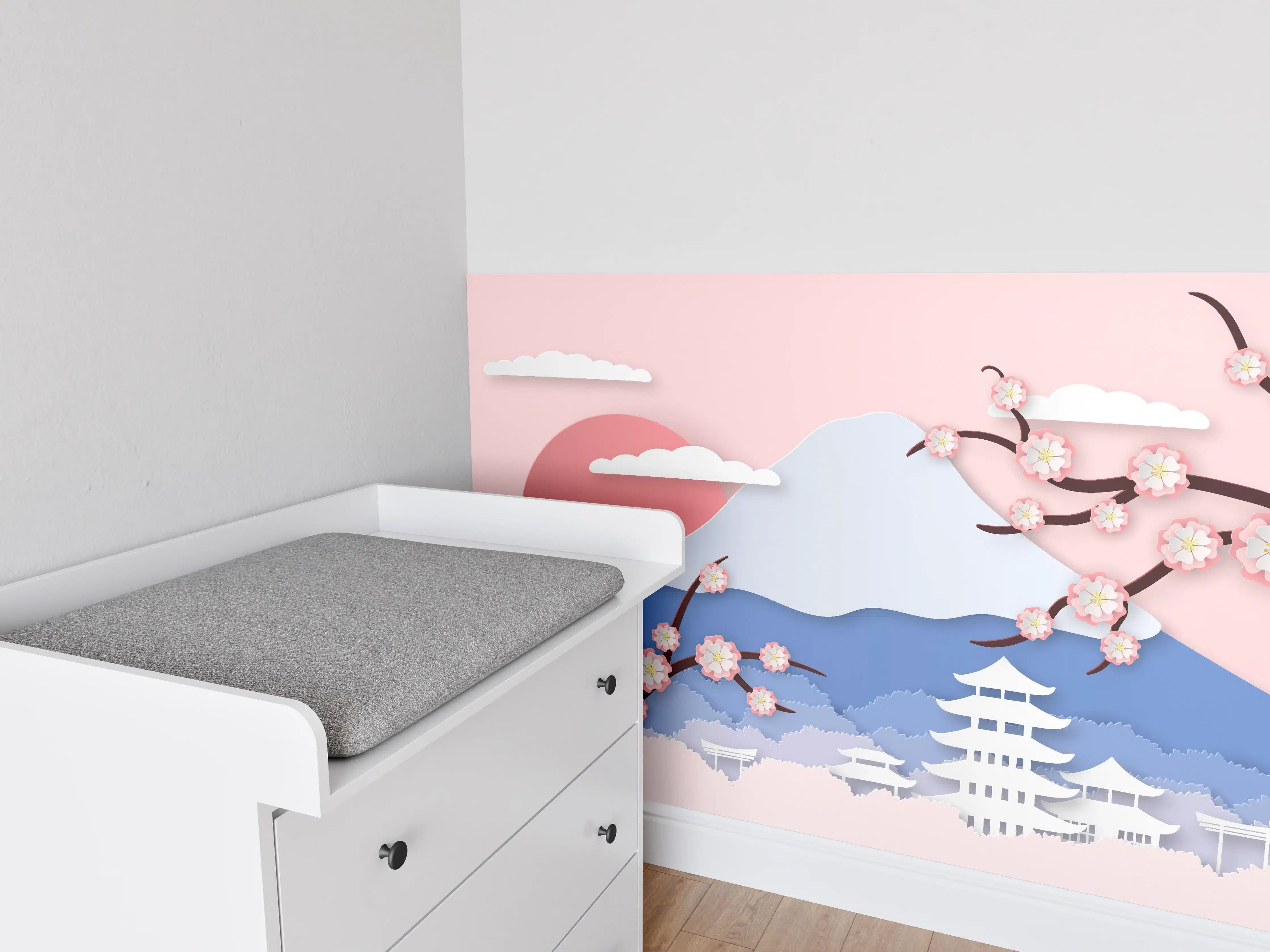 Babyzimmer Wandgestaltung - Japanischer Kirschblüten-Ansicht
