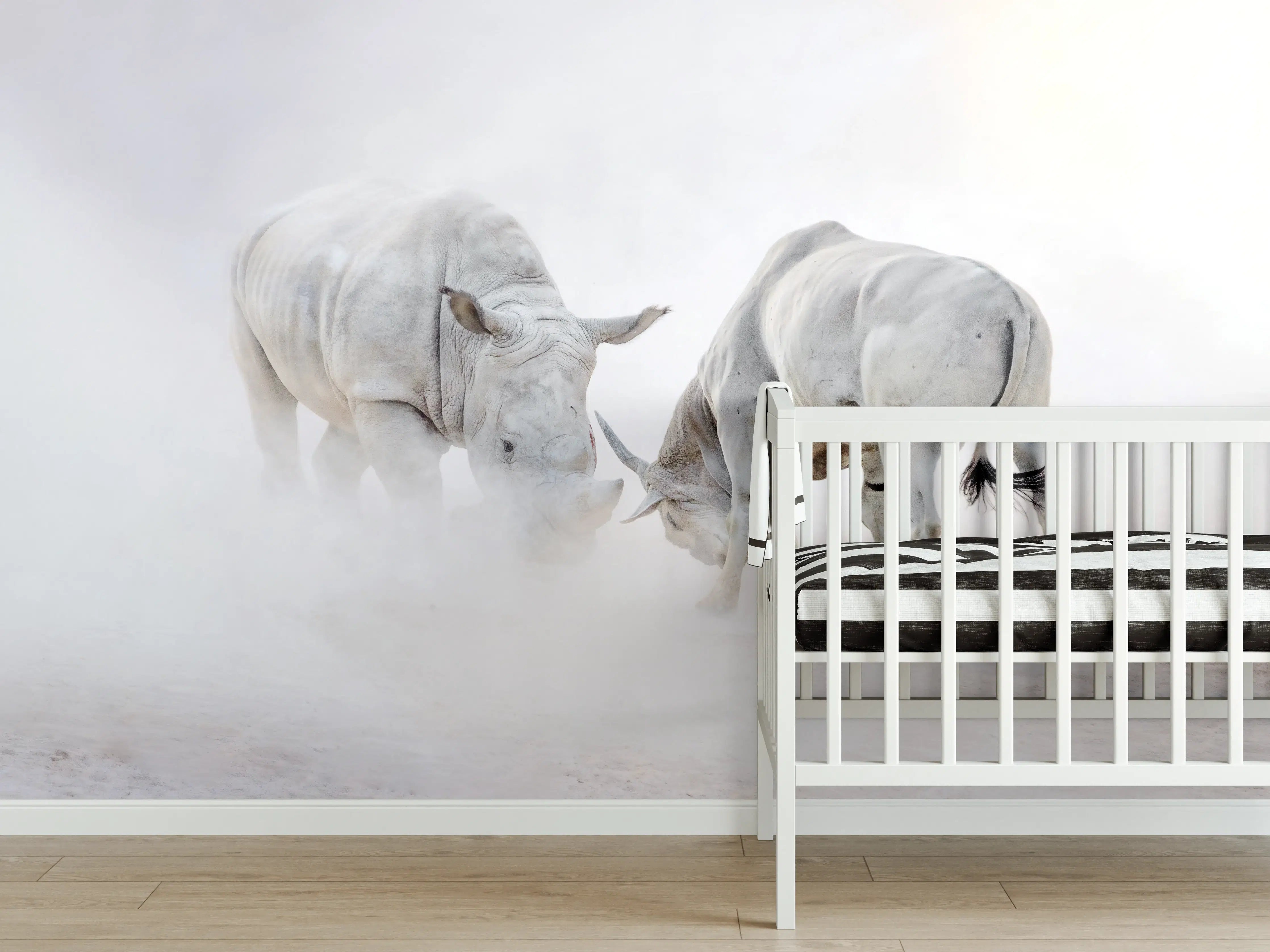 Babyzimmer Wandgestaltung - Kampf zwischen Nashorn und Oryx