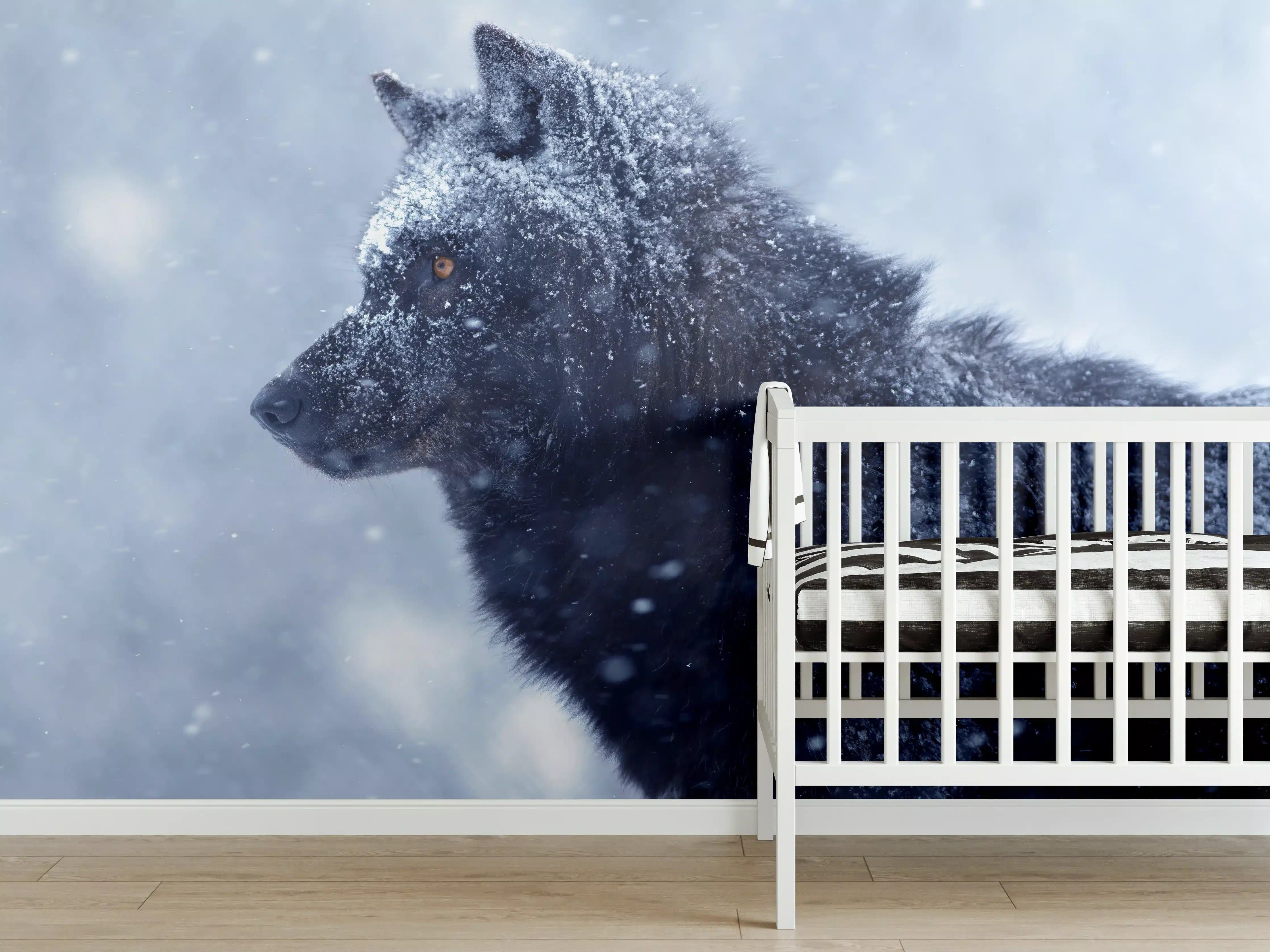 Babyzimmer Wandgestaltung - Kanadischer Wolf im Schneefall