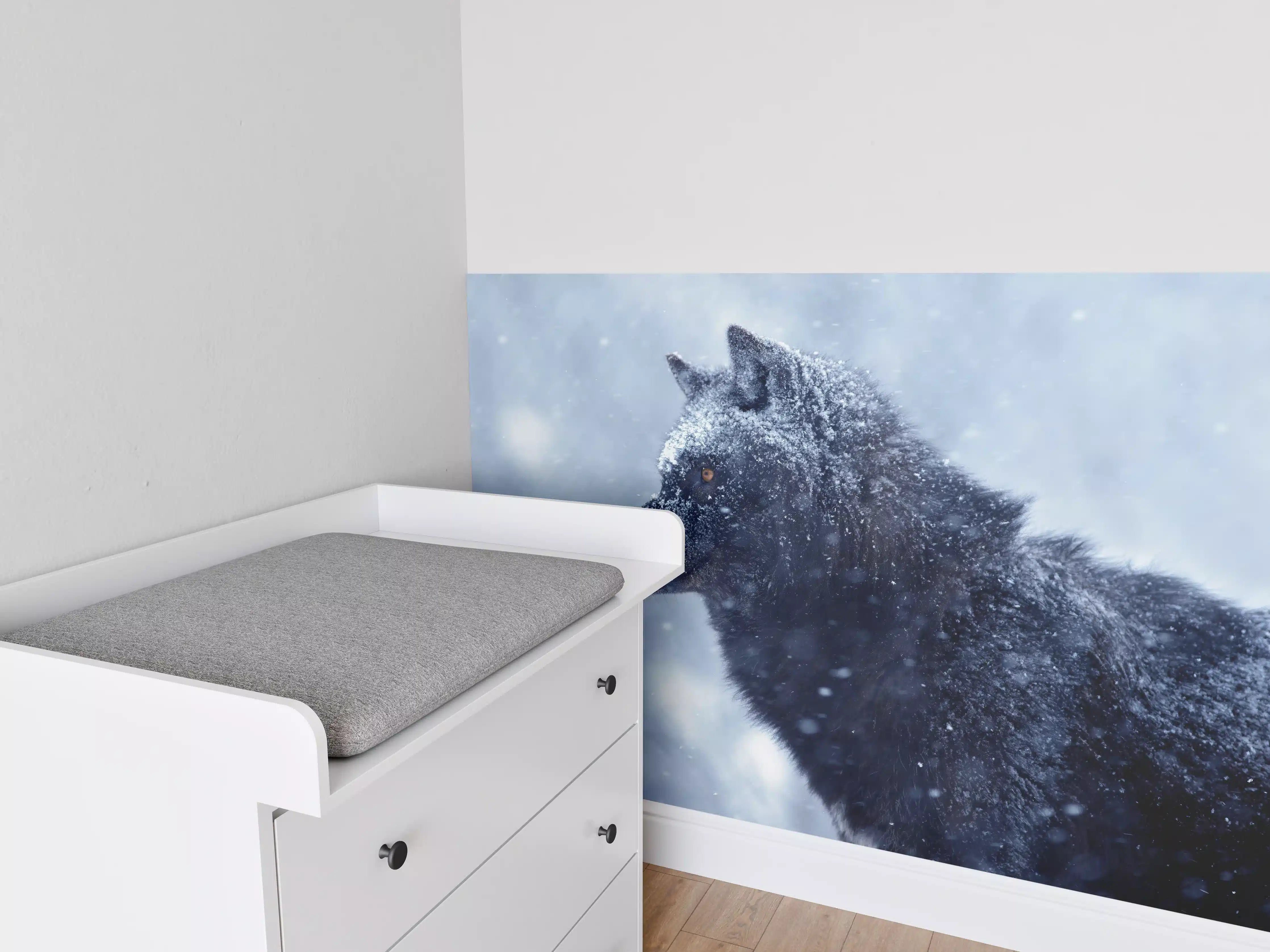 Babyzimmer Wandgestaltung - Kanadischer Wolf im Schneefall