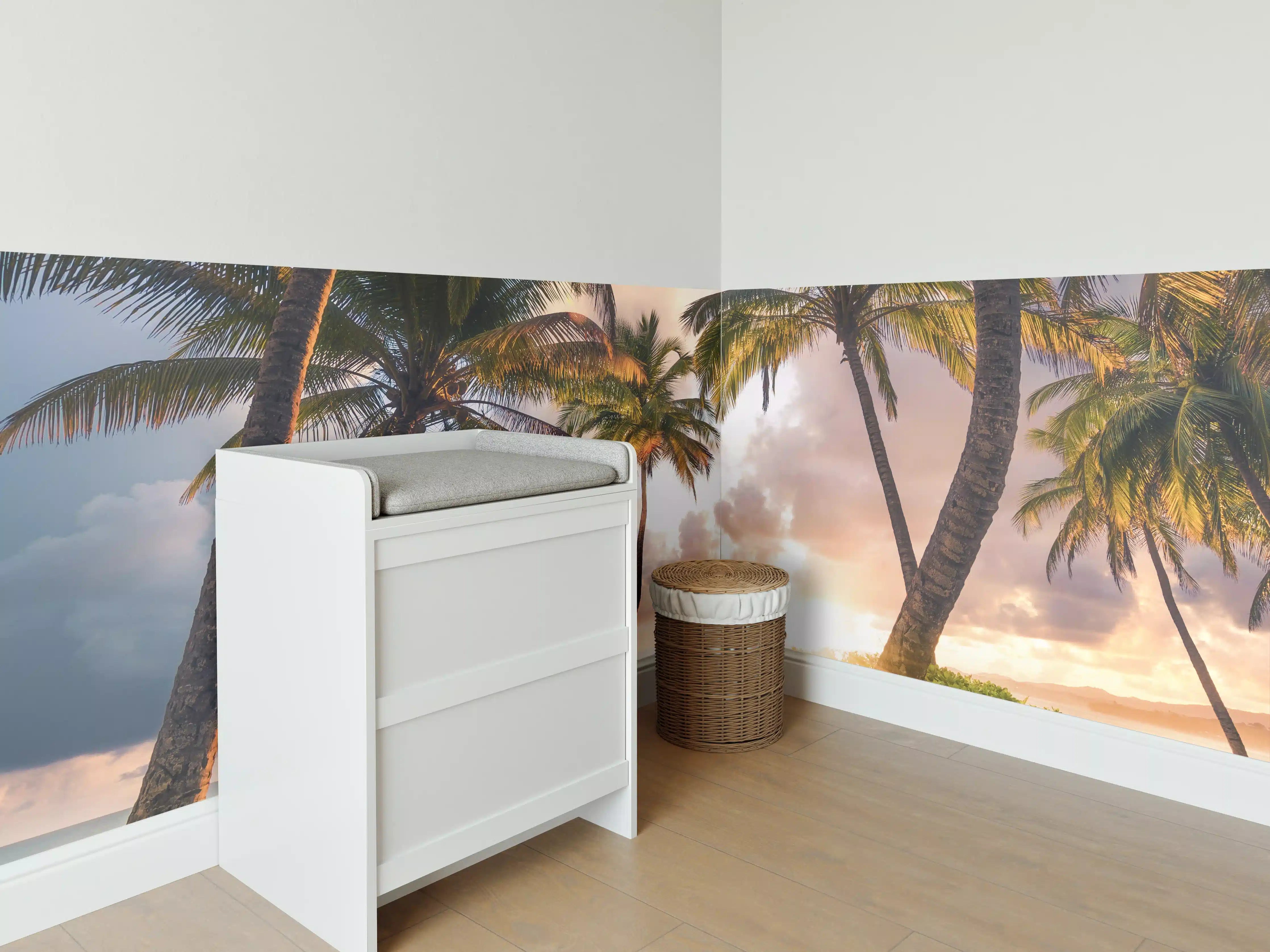 Babyzimmer Wandgestaltung - Karibik Strand Sonnenaufgang Palmen