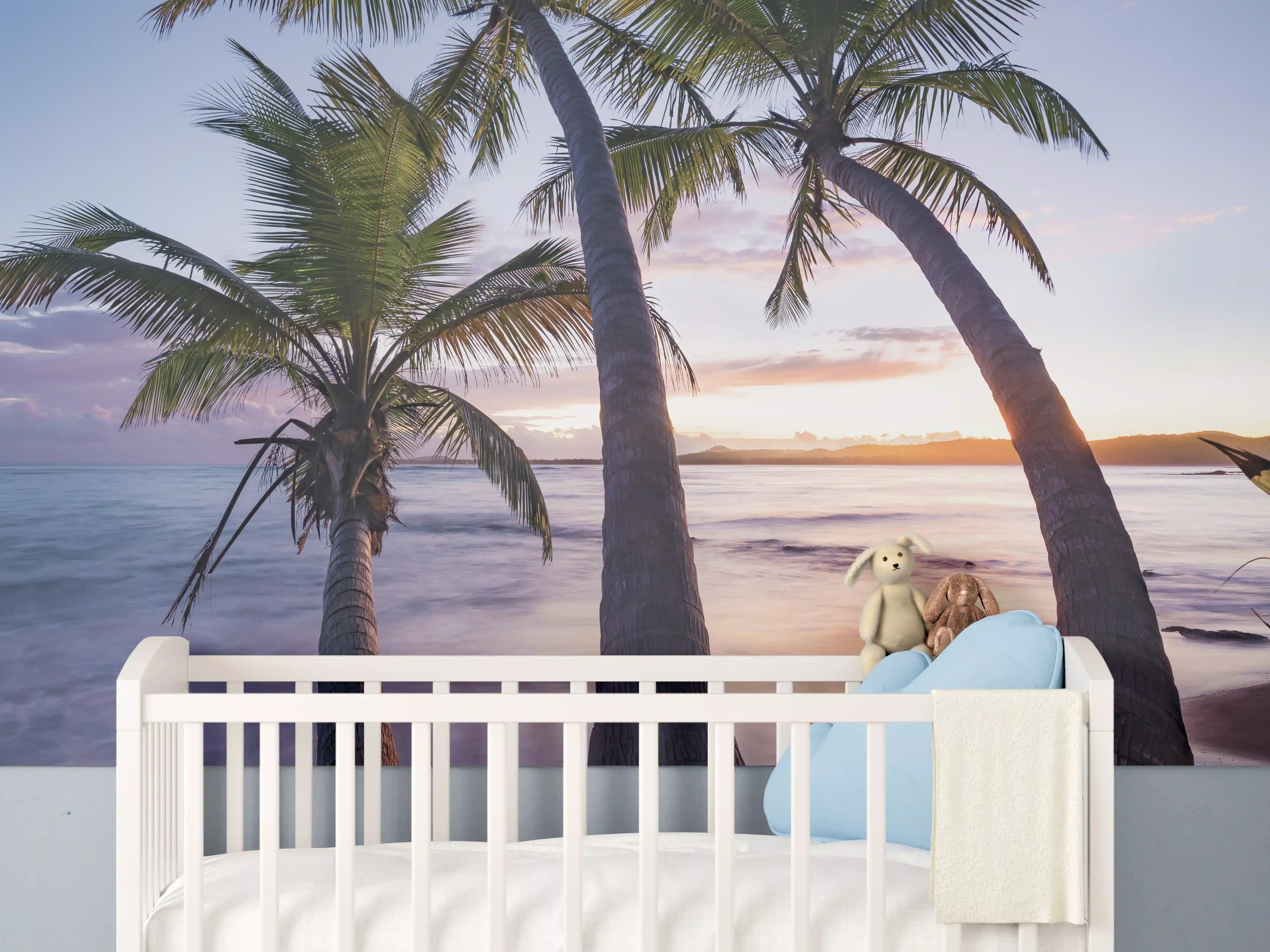 Babyzimmer Wandgestaltung - Karibischer Palmen-Sonnenuntergang