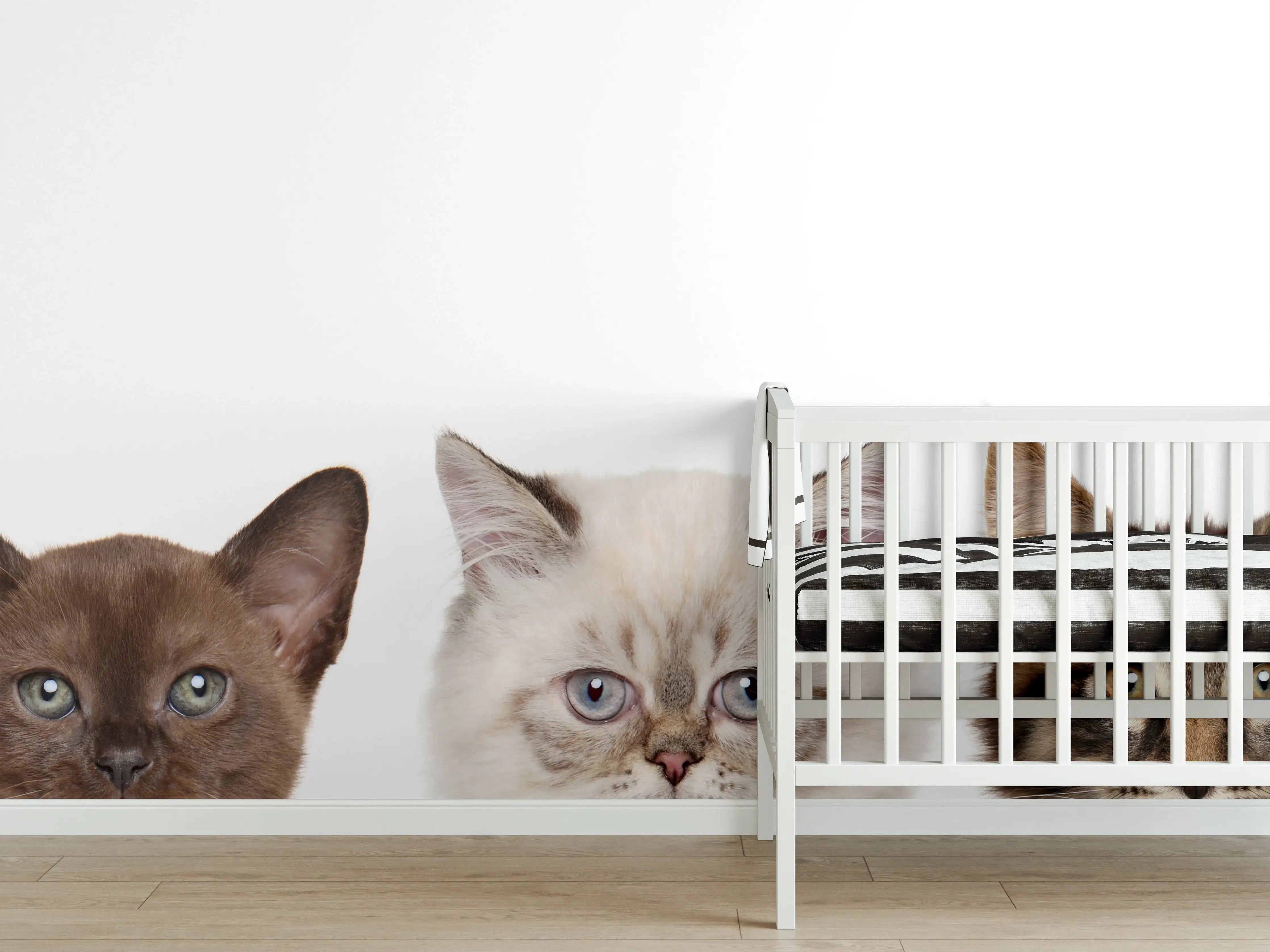 Babyzimmer Wandgestaltung - Katzen-Kopf-Reihe in Weiß-Grau
