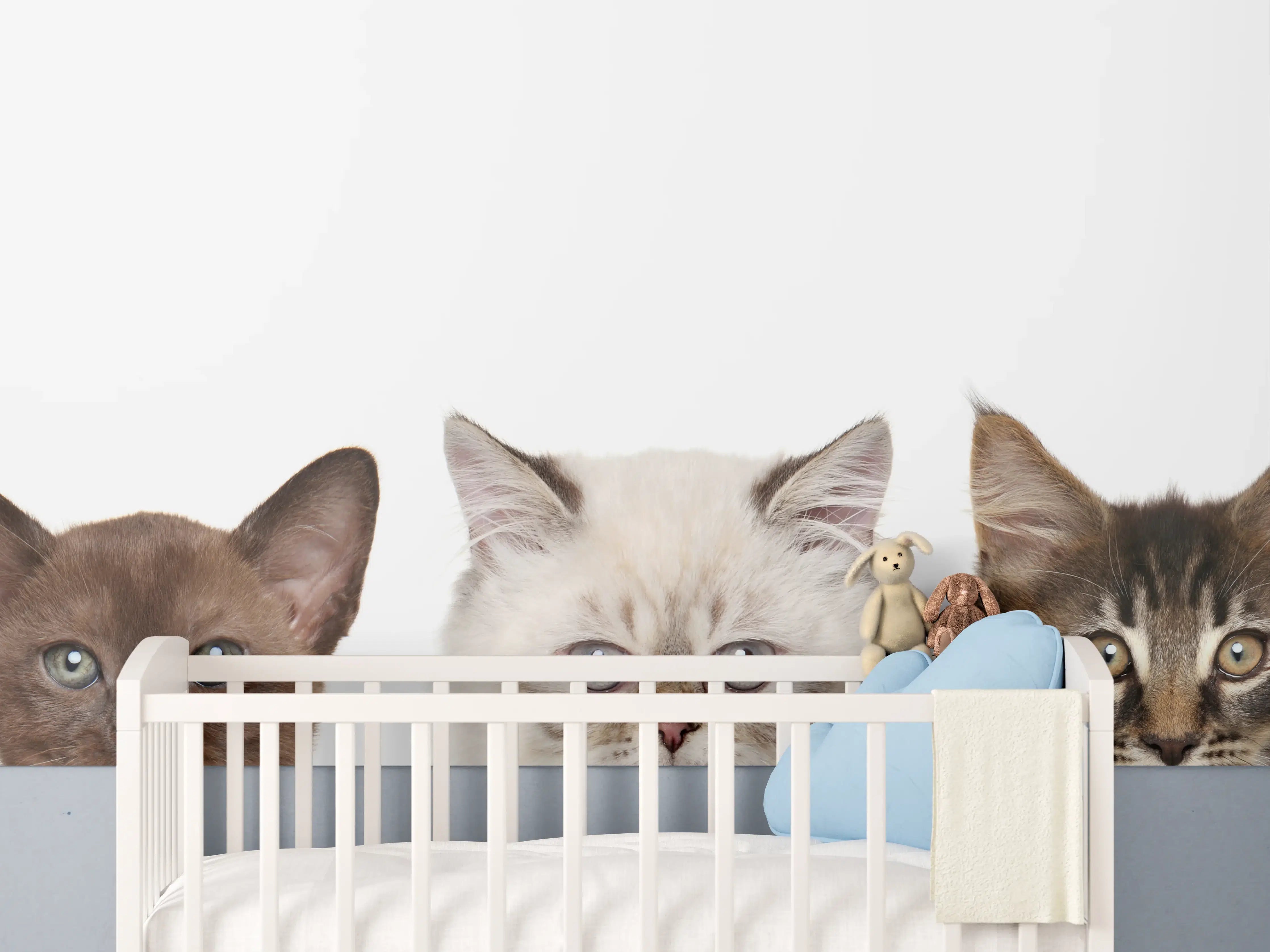 Babyzimmer Wandgestaltung - Katzen-Kopf-Reihe in Weiß-Grau