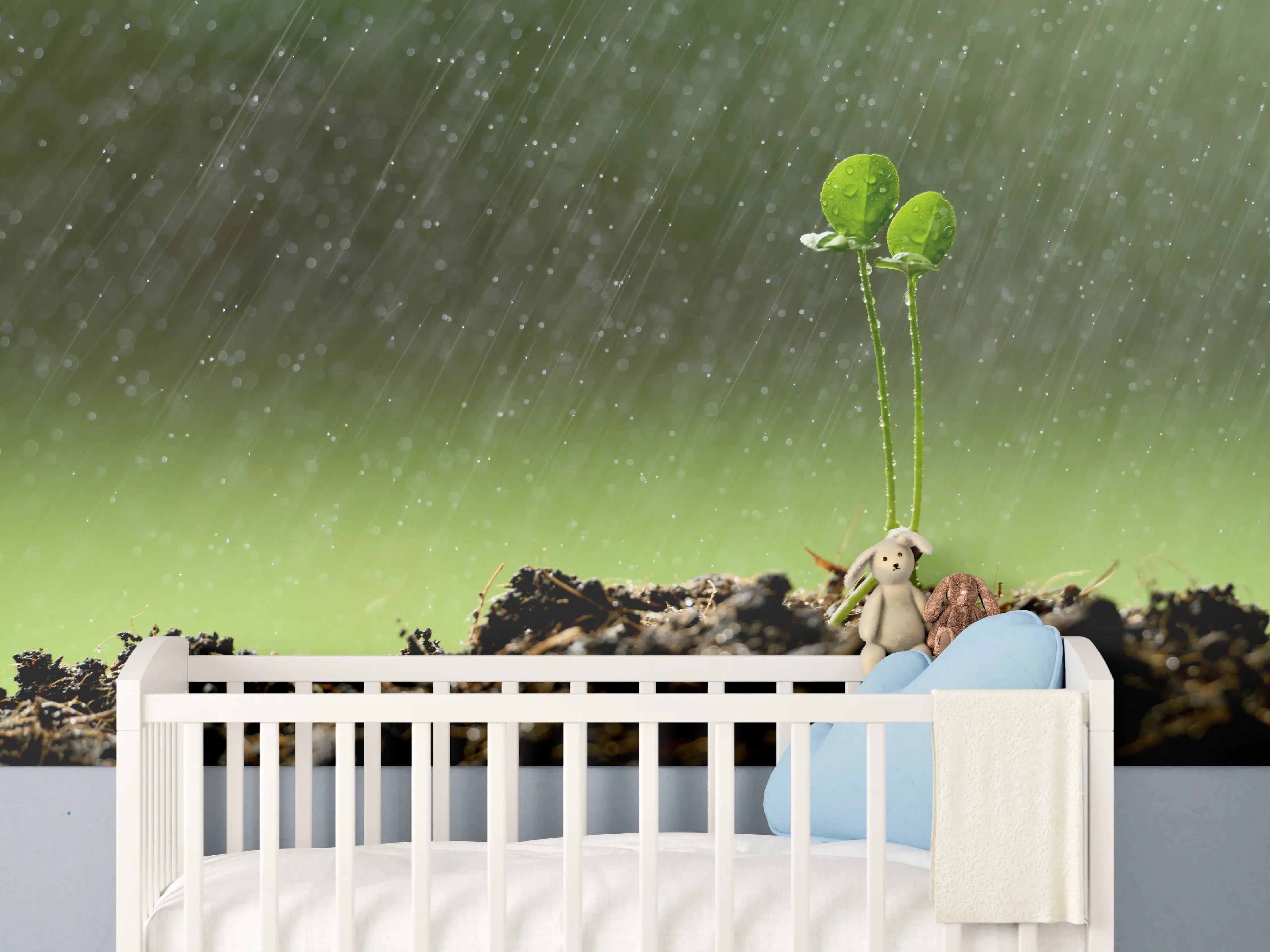 Babyzimmer Wandgestaltung - Keimende Pflanze bei Regen