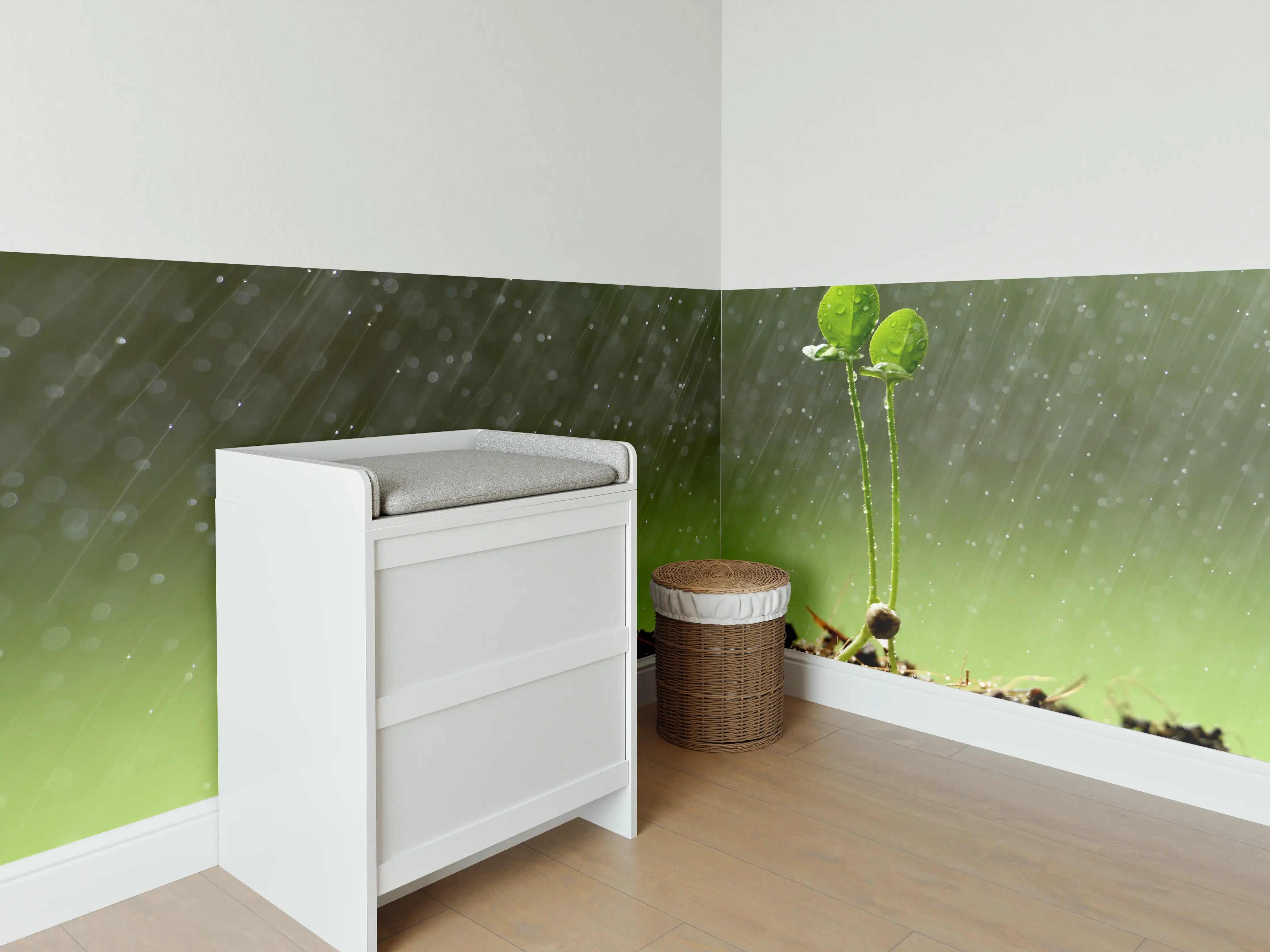 Babyzimmer Wandgestaltung - Keimende Pflanze bei Regen