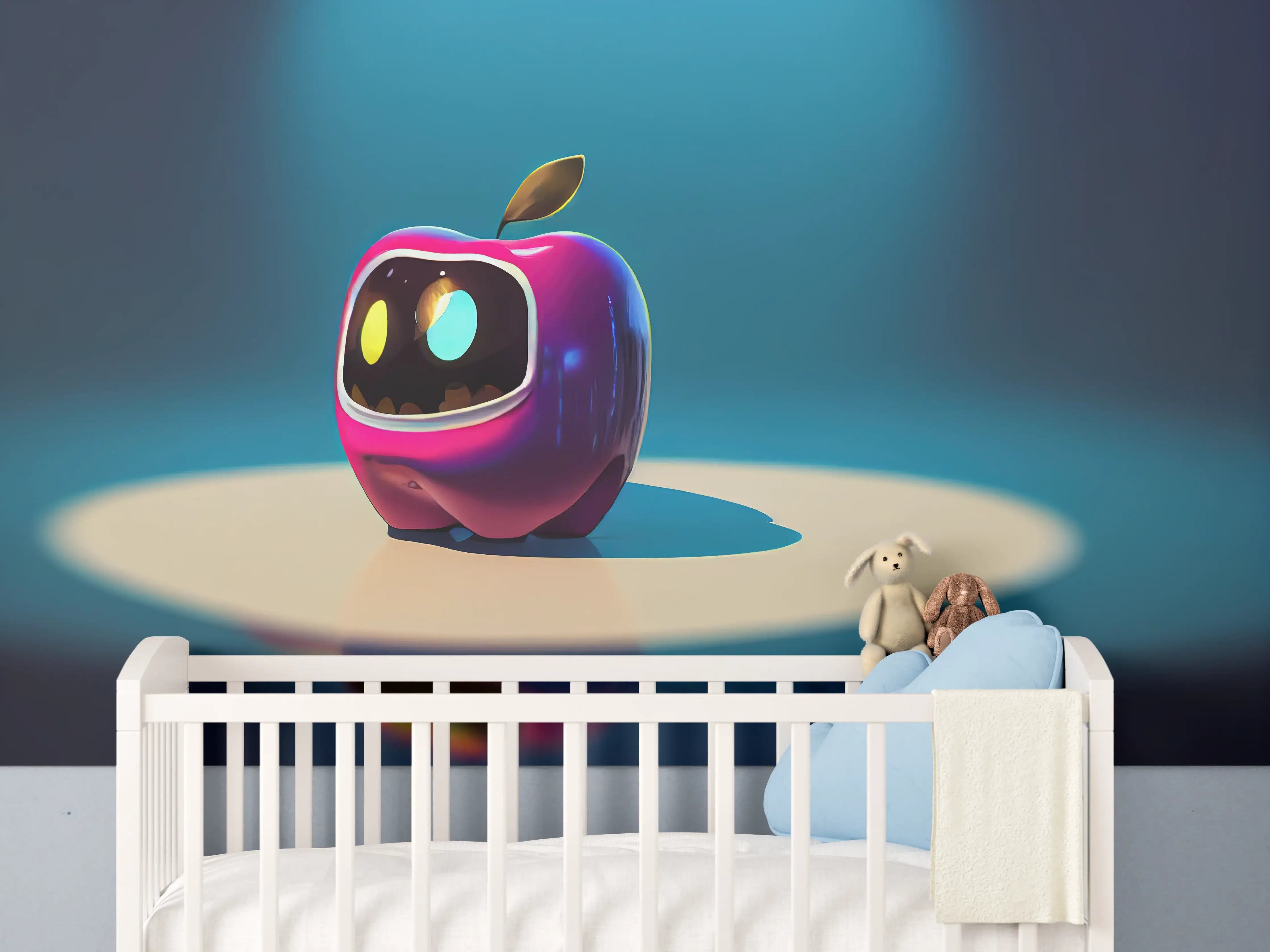 Babyzimmer Wandgestaltung - Kindermotiv - 3D Apfelroboter
