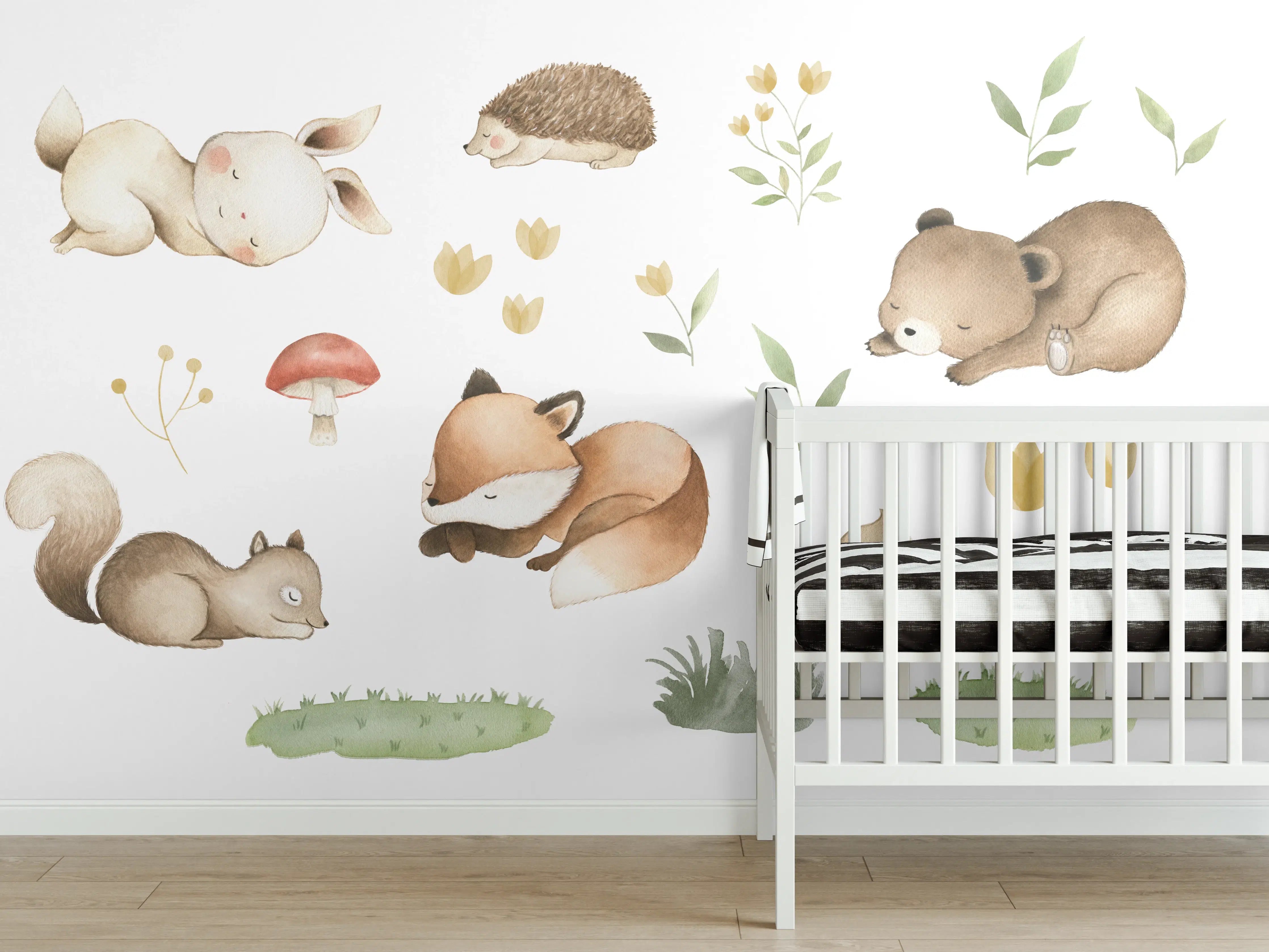 Babyzimmer Wandgestaltung - Kindermotiv - Schlafende Tierchen