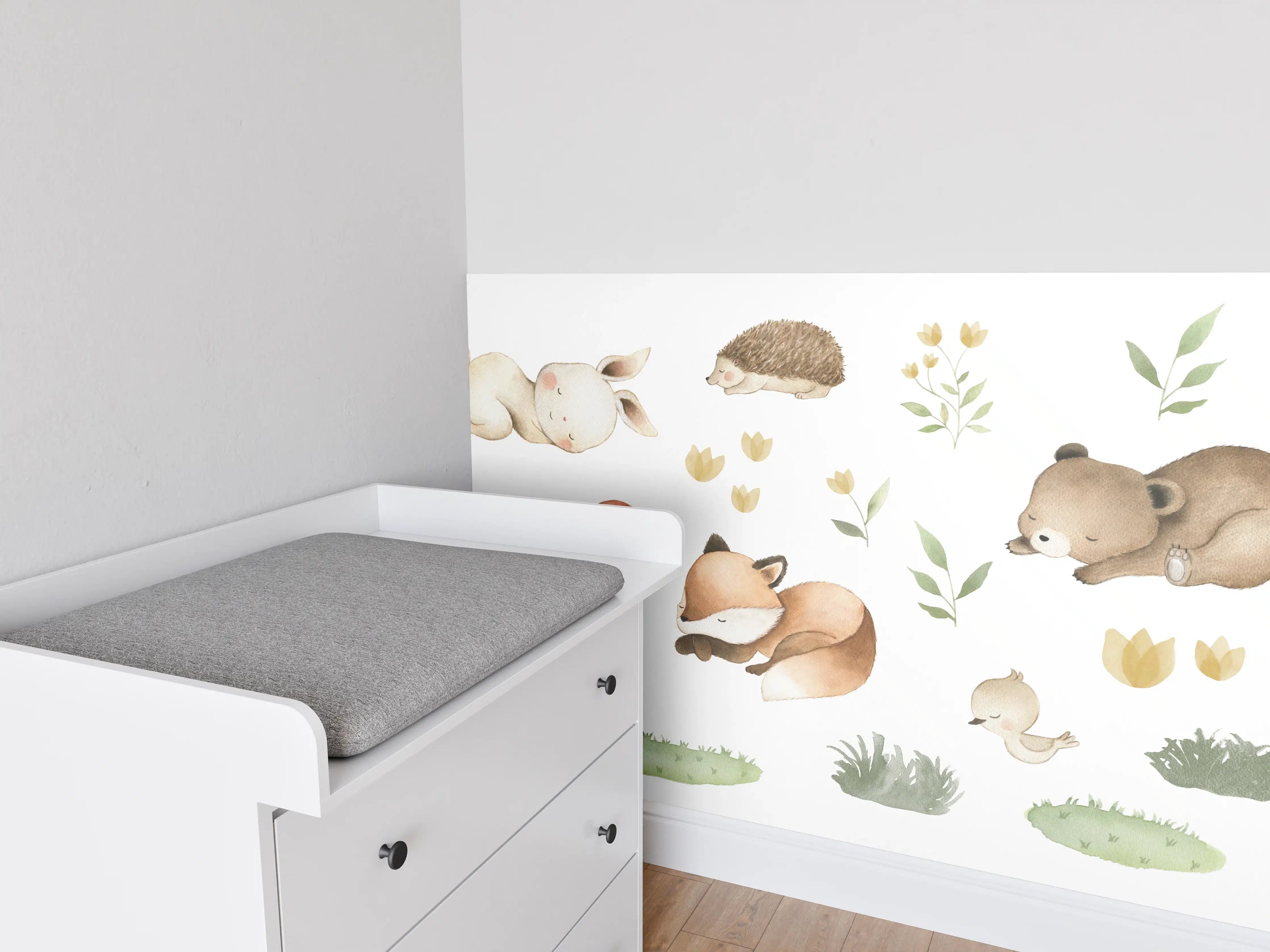 Babyzimmer Wandgestaltung - Kindermotiv - Schlafende Tierchen