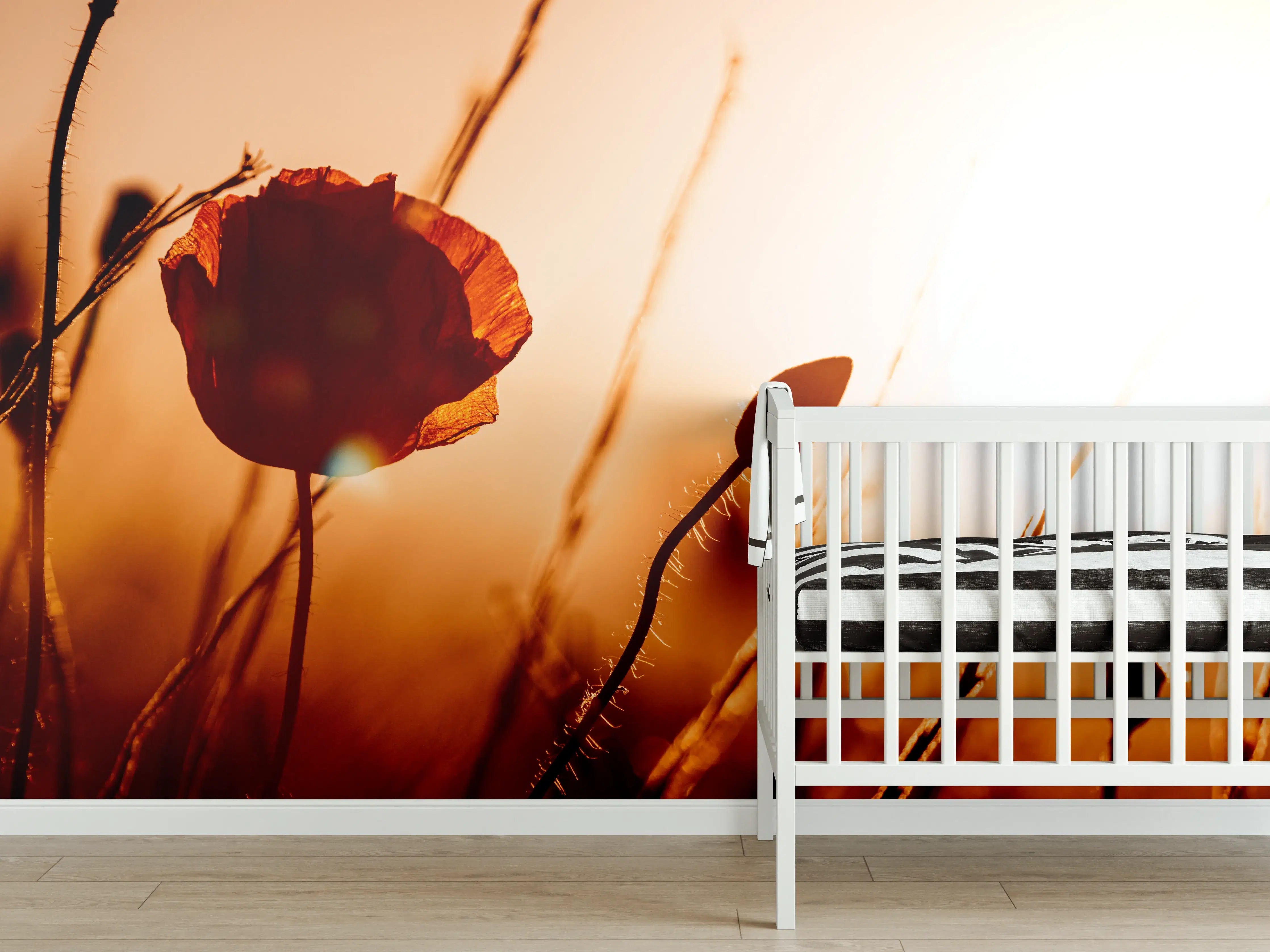 Babyzimmer Wandgestaltung - Klatschmohn bei Sonnenuntergang