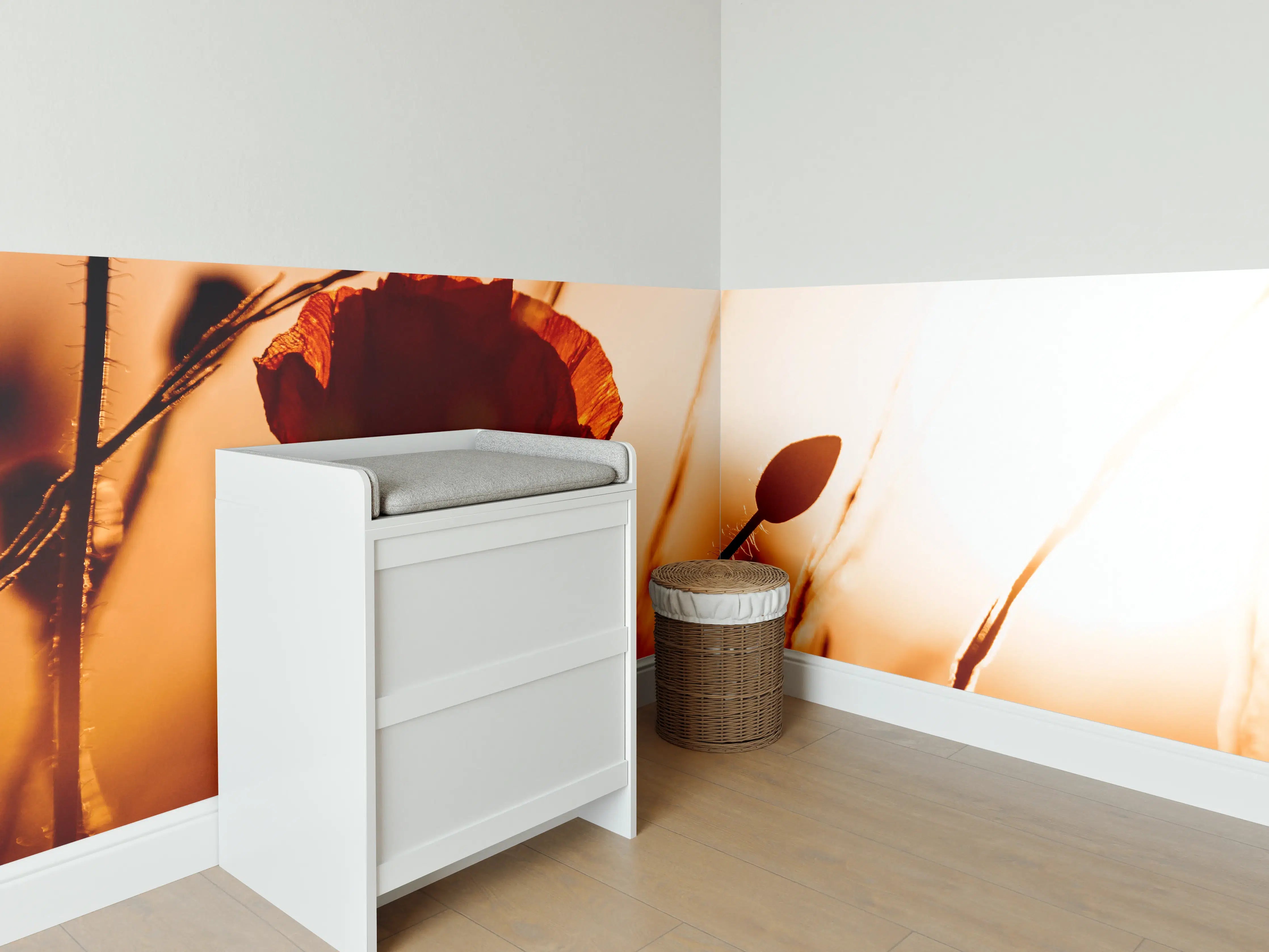Babyzimmer Wandgestaltung - Klatschmohn bei Sonnenuntergang