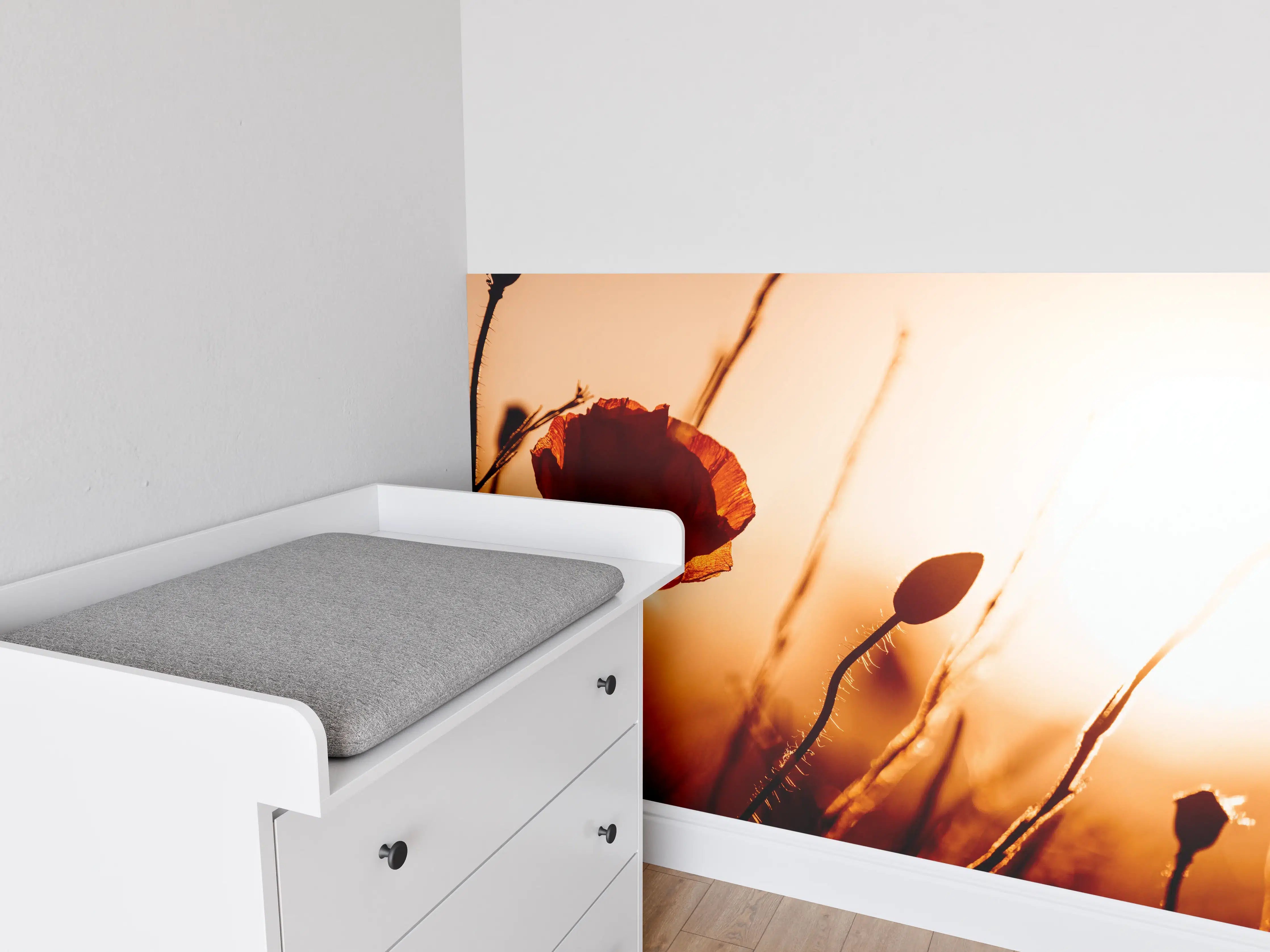 Babyzimmer Wandgestaltung - Klatschmohn bei Sonnenuntergang