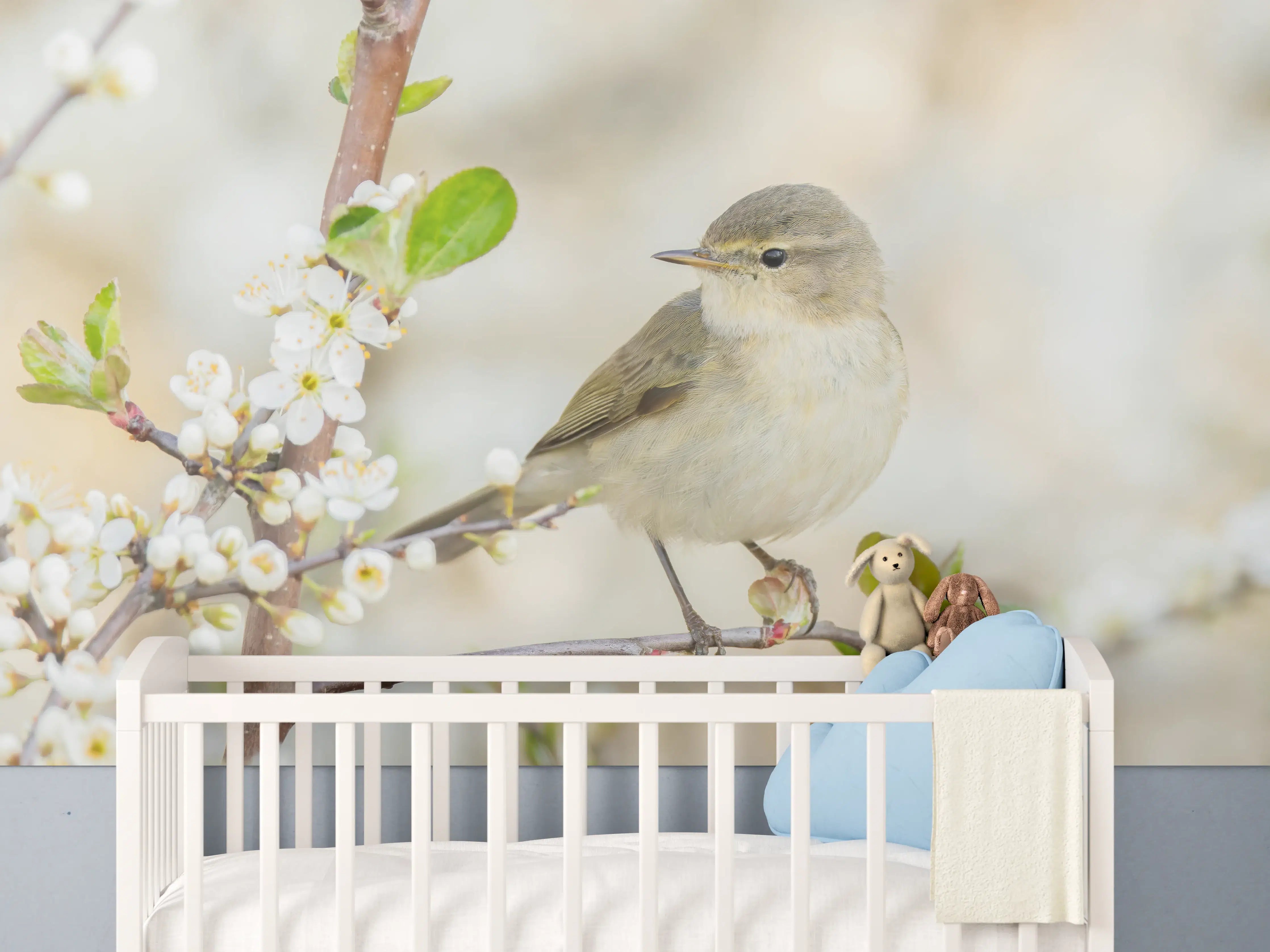 Babyzimmer Wandgestaltung - Kleiner Vogel am Baumzweig