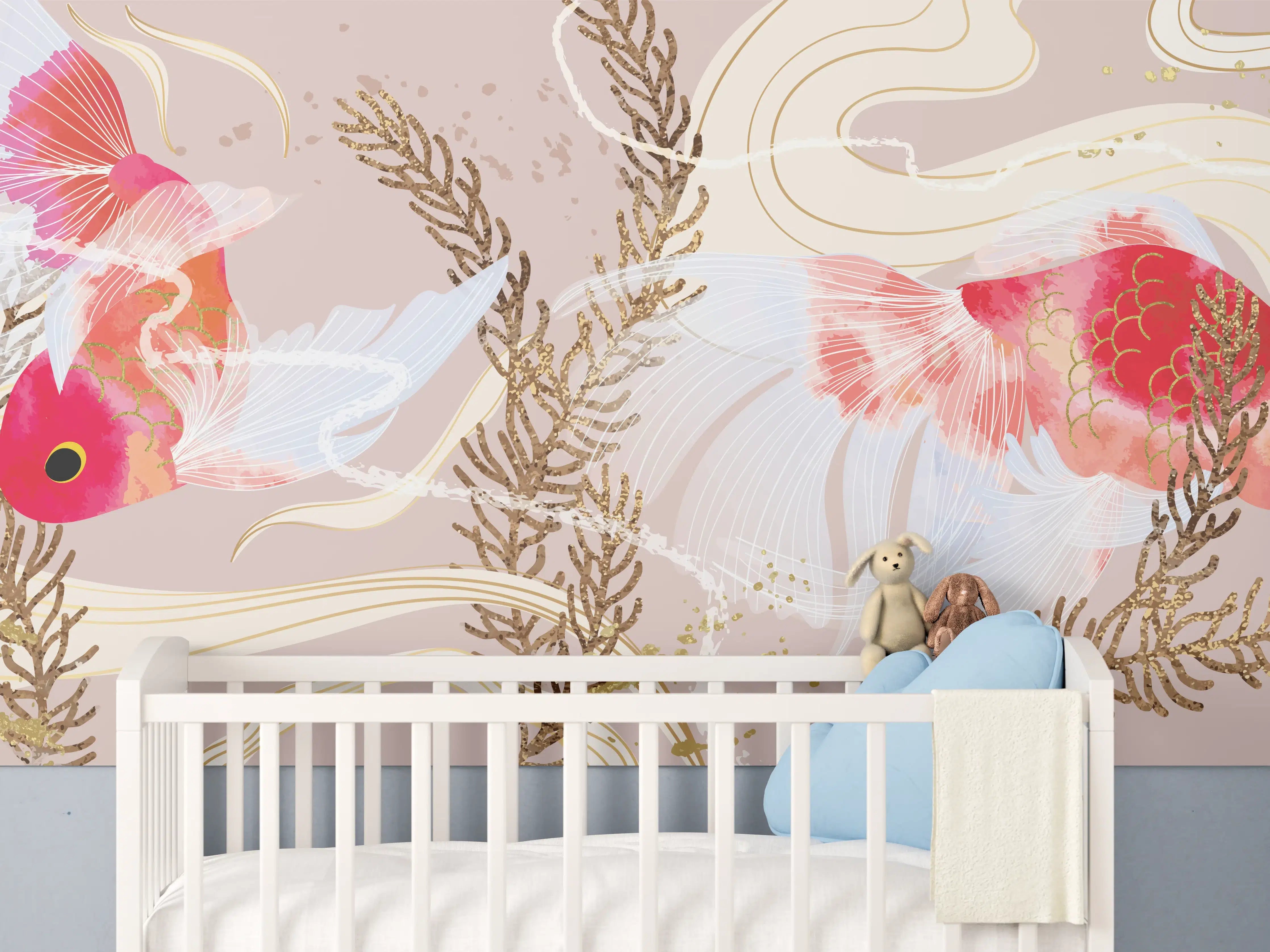 Babyzimmer Wandgestaltung - Koi-Karpfen Kunst Illustration