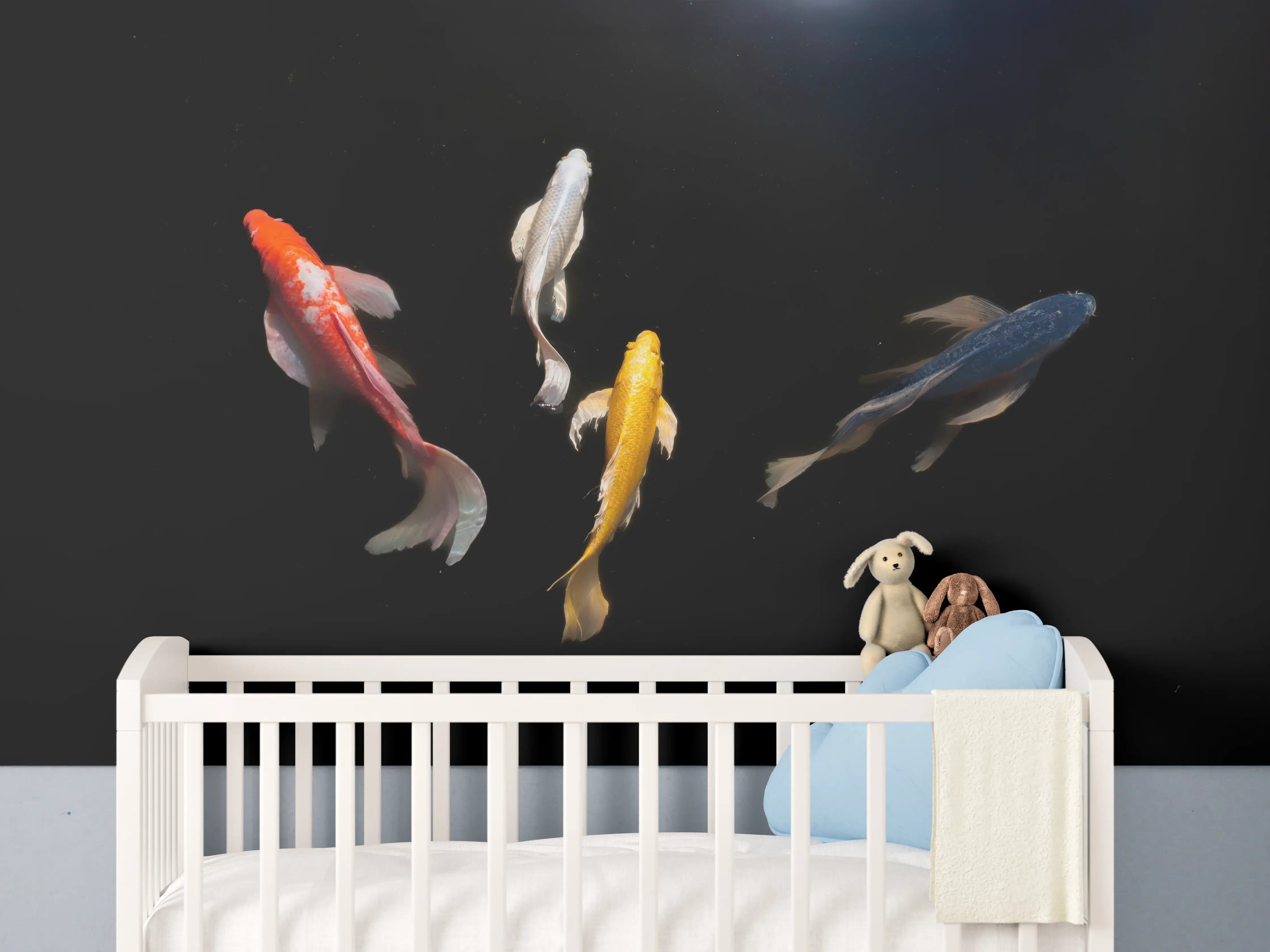 Babyzimmer Wandgestaltung - Koi-Karpfen Schwarz Rot Gelb