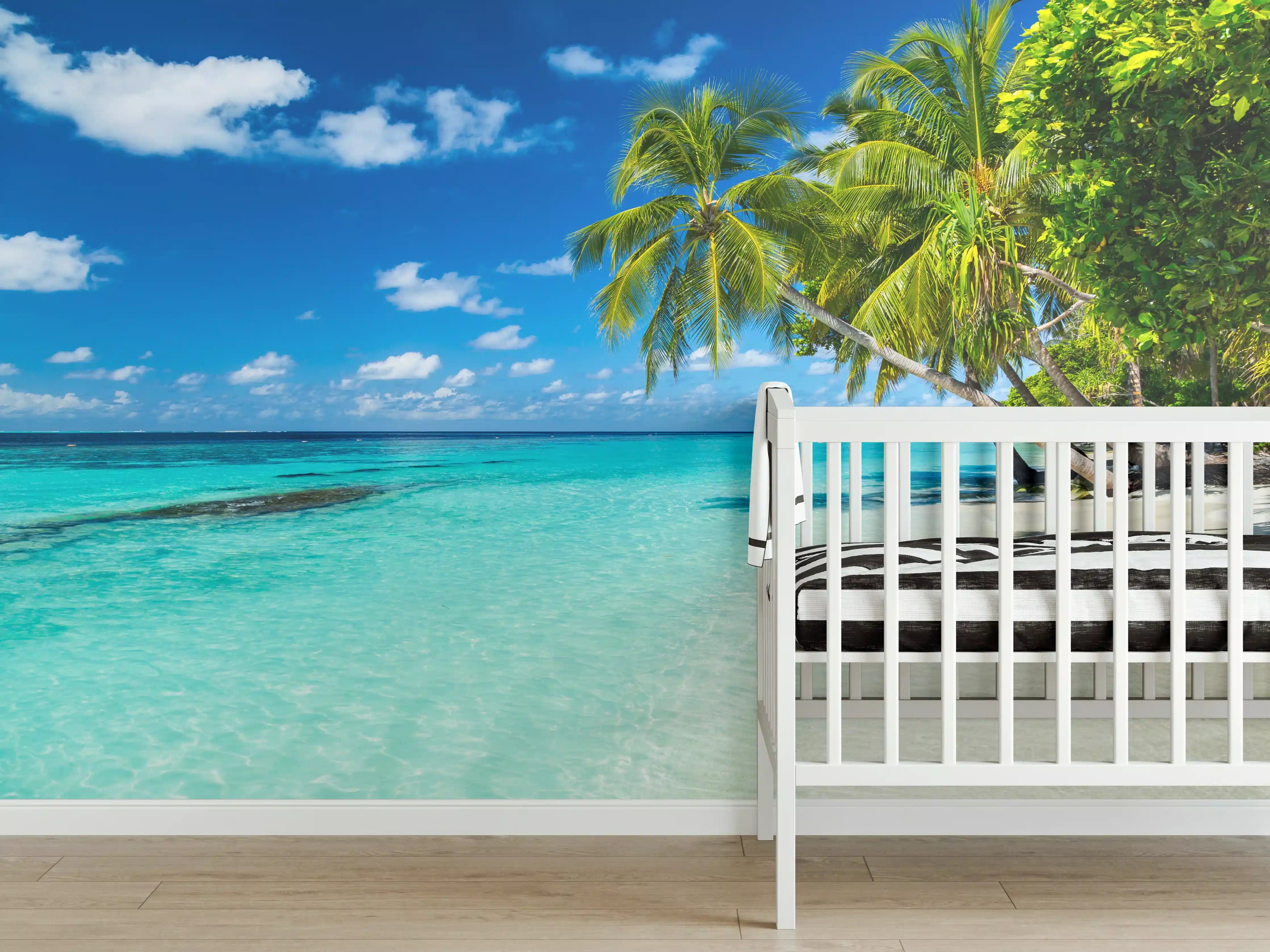 Babyzimmer Wandgestaltung - Kokospalmen am Strand in der Karibik