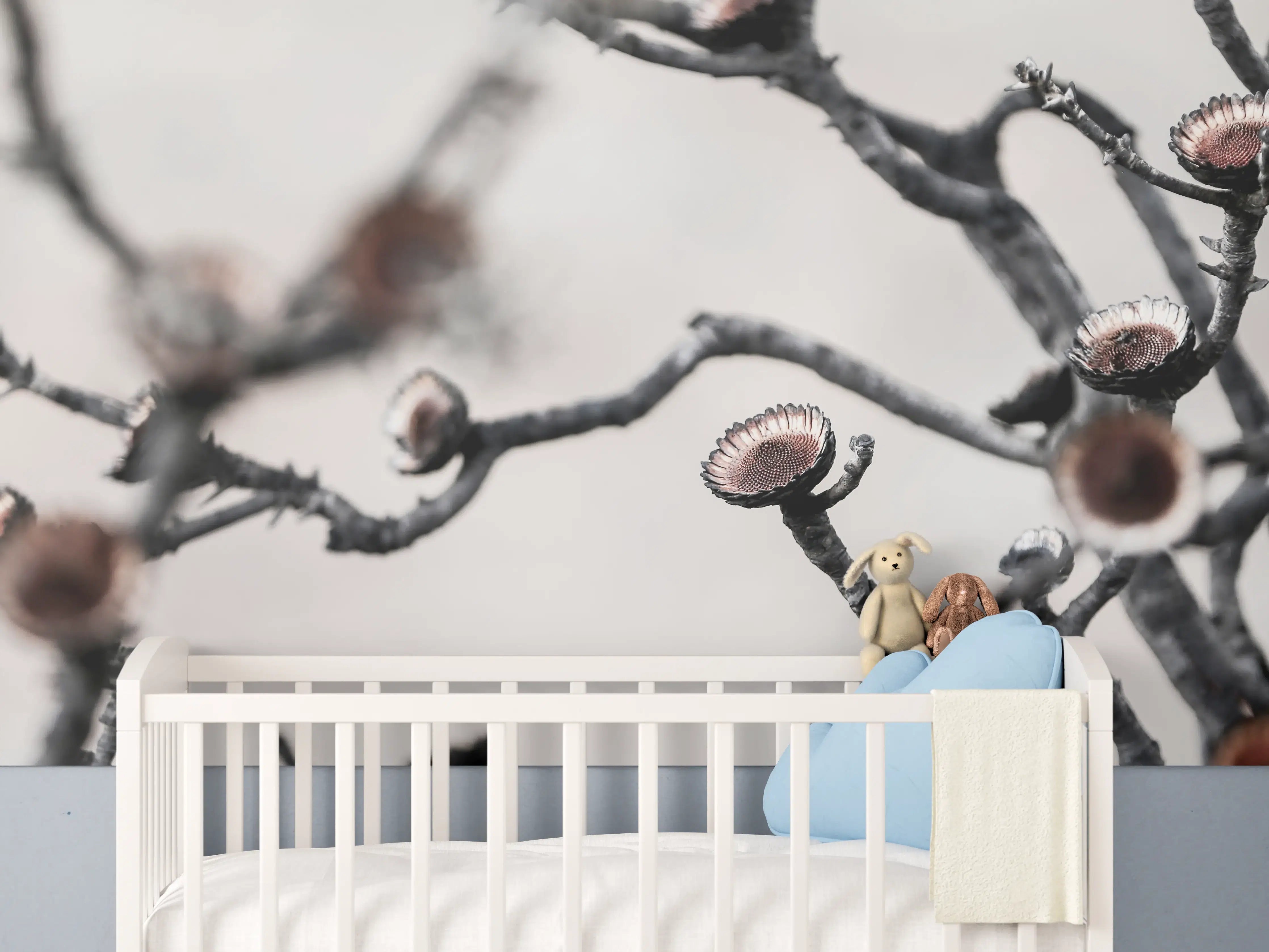 Babyzimmer Wandgestaltung - Kontrastreiches Ast-Motiv