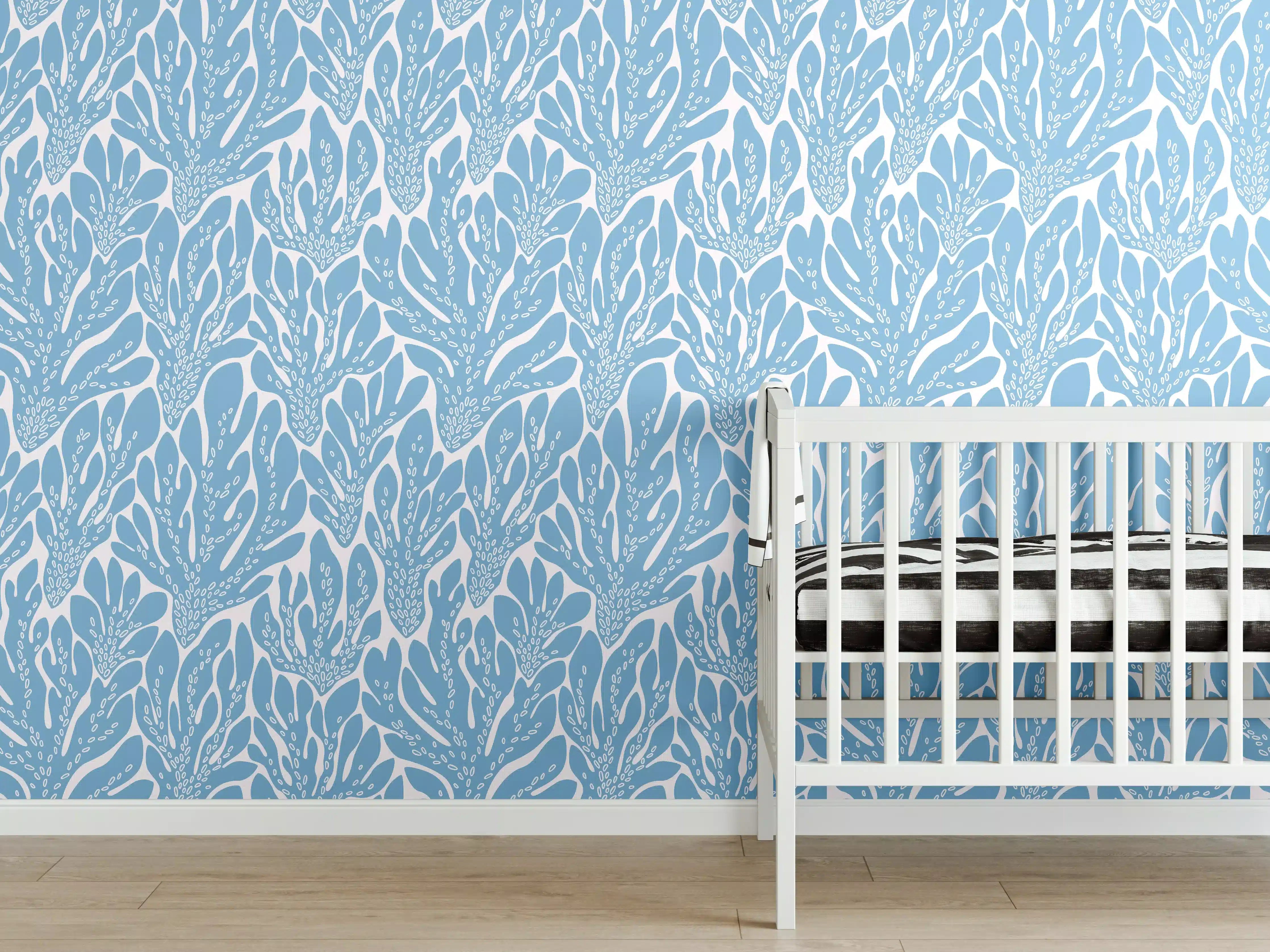 Babyzimmer Wandgestaltung - Korallen-Abstract Blau-Weiß