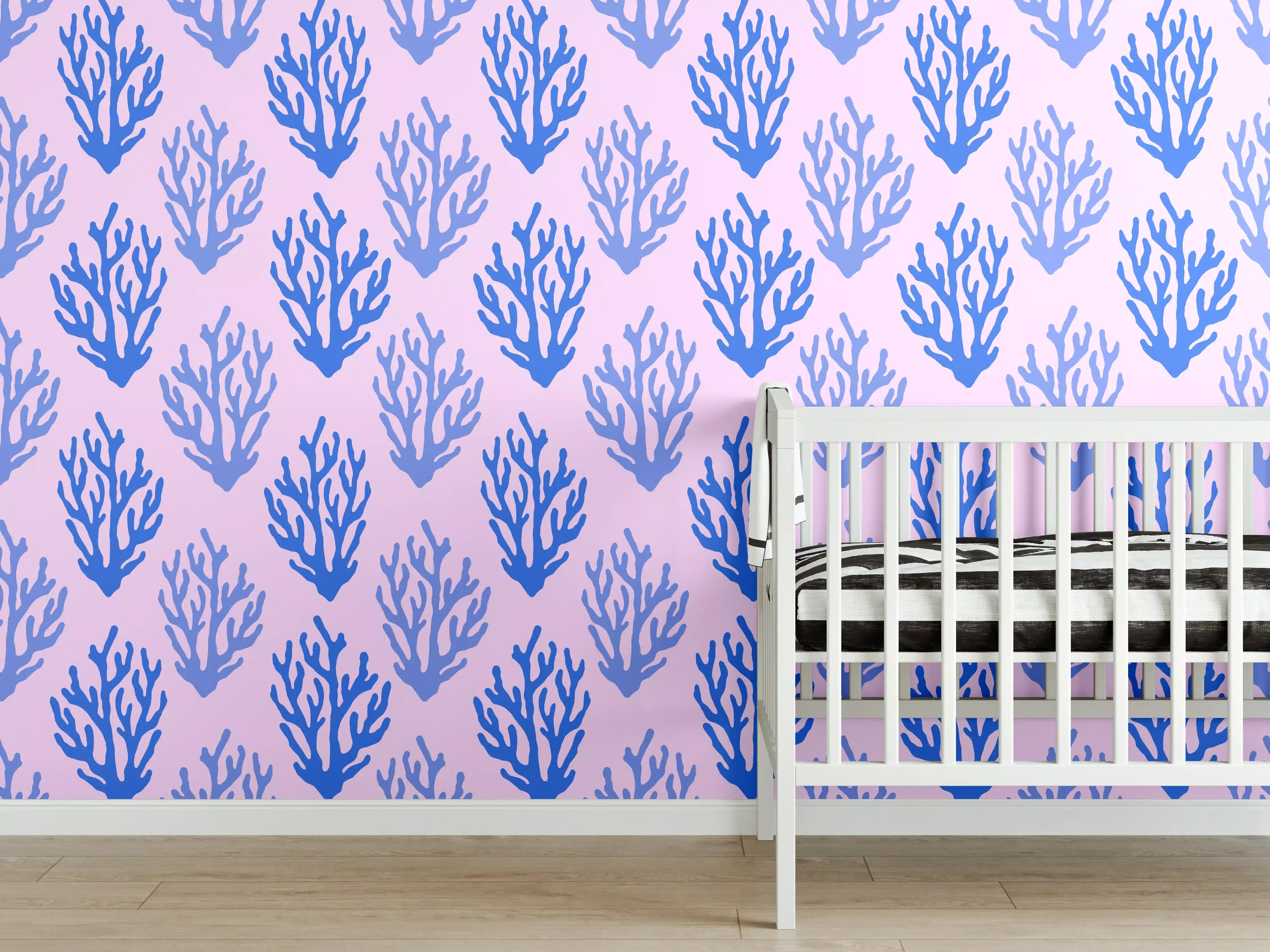 Babyzimmer Wandgestaltung - Korallenmuster Blau-Rosa