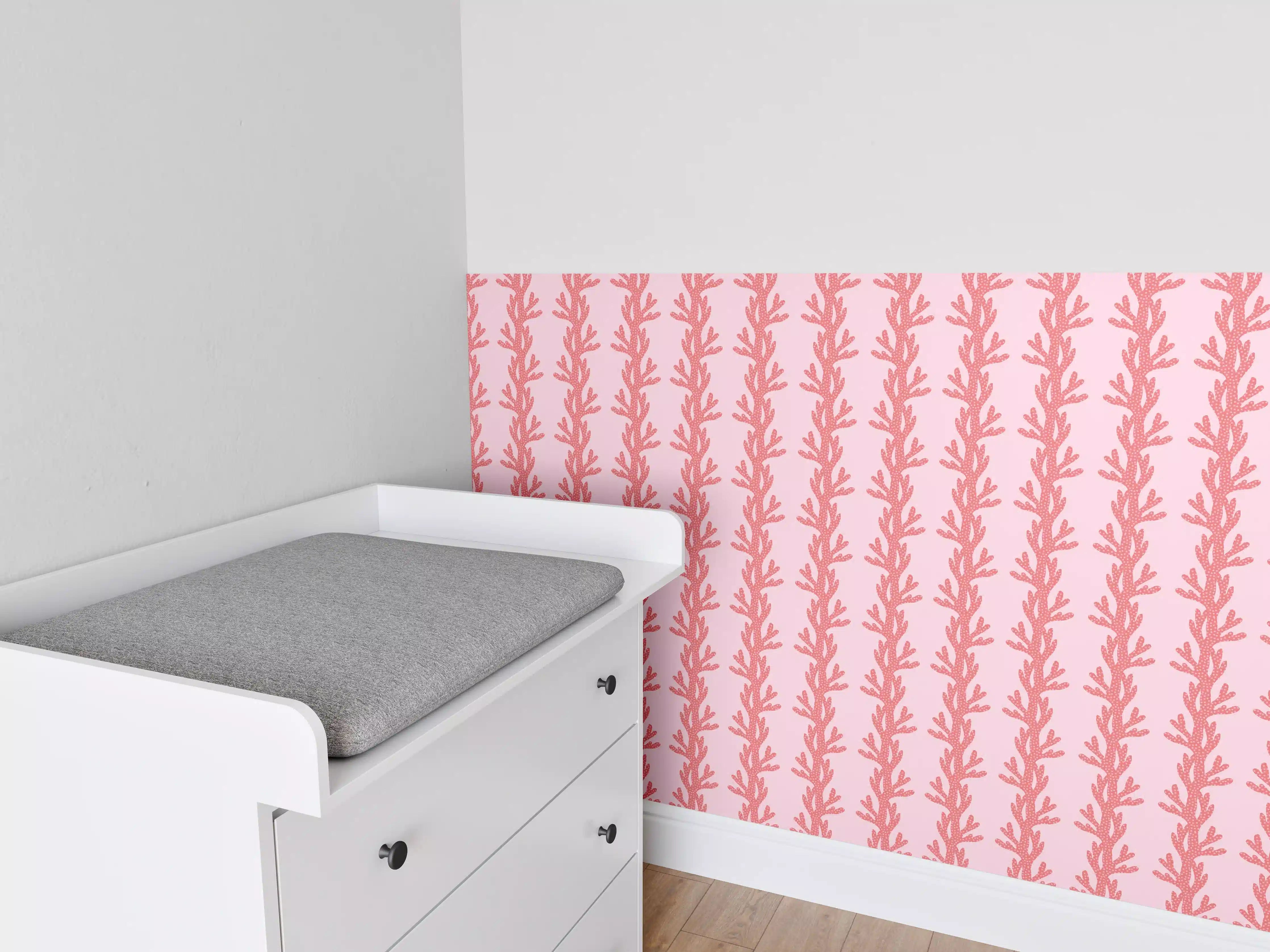 Babyzimmer Wandgestaltung - Korallenmuster Rosa Tapete