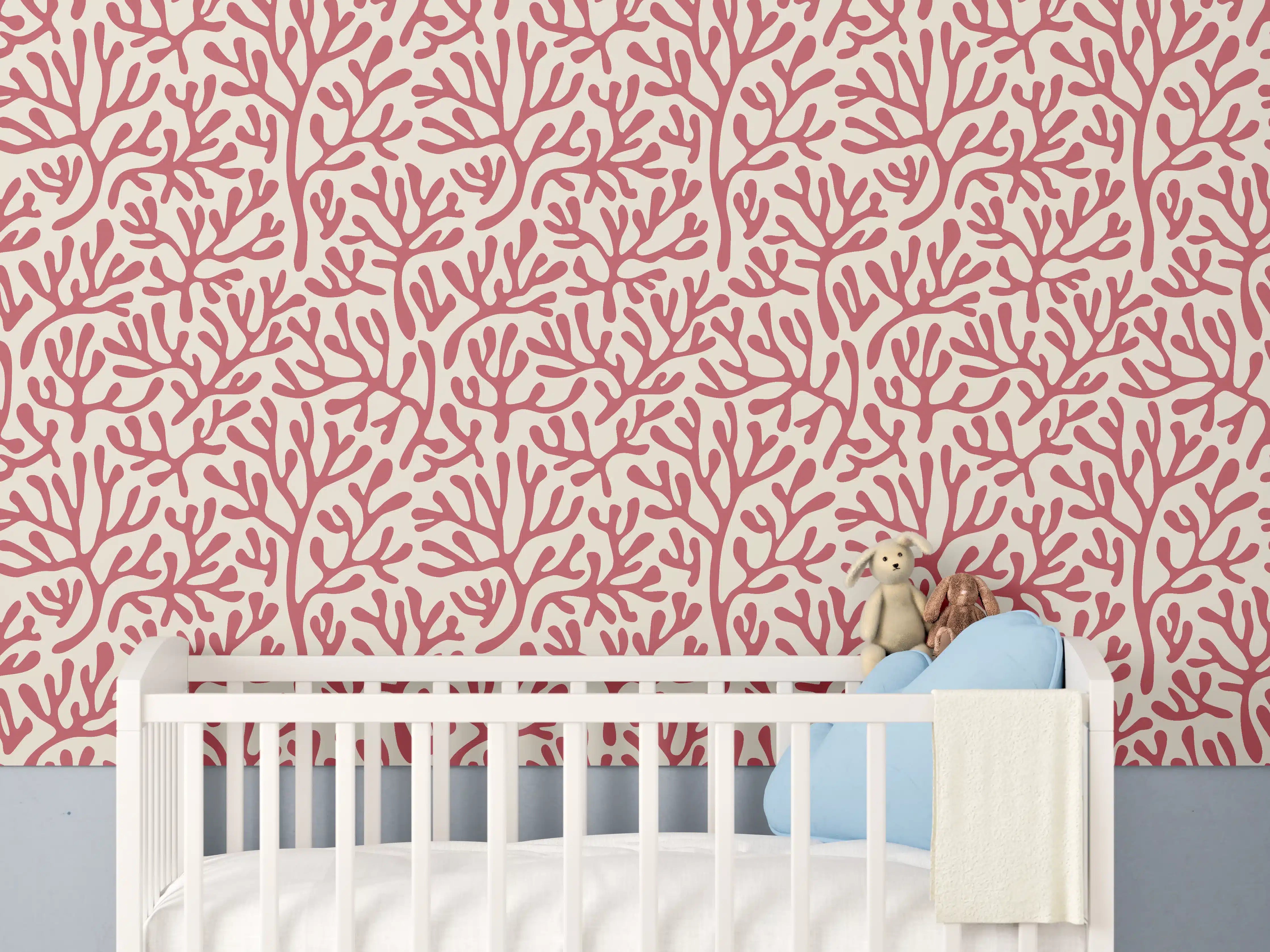 Babyzimmer Wandgestaltung - Korallenmuster Rot-Beige