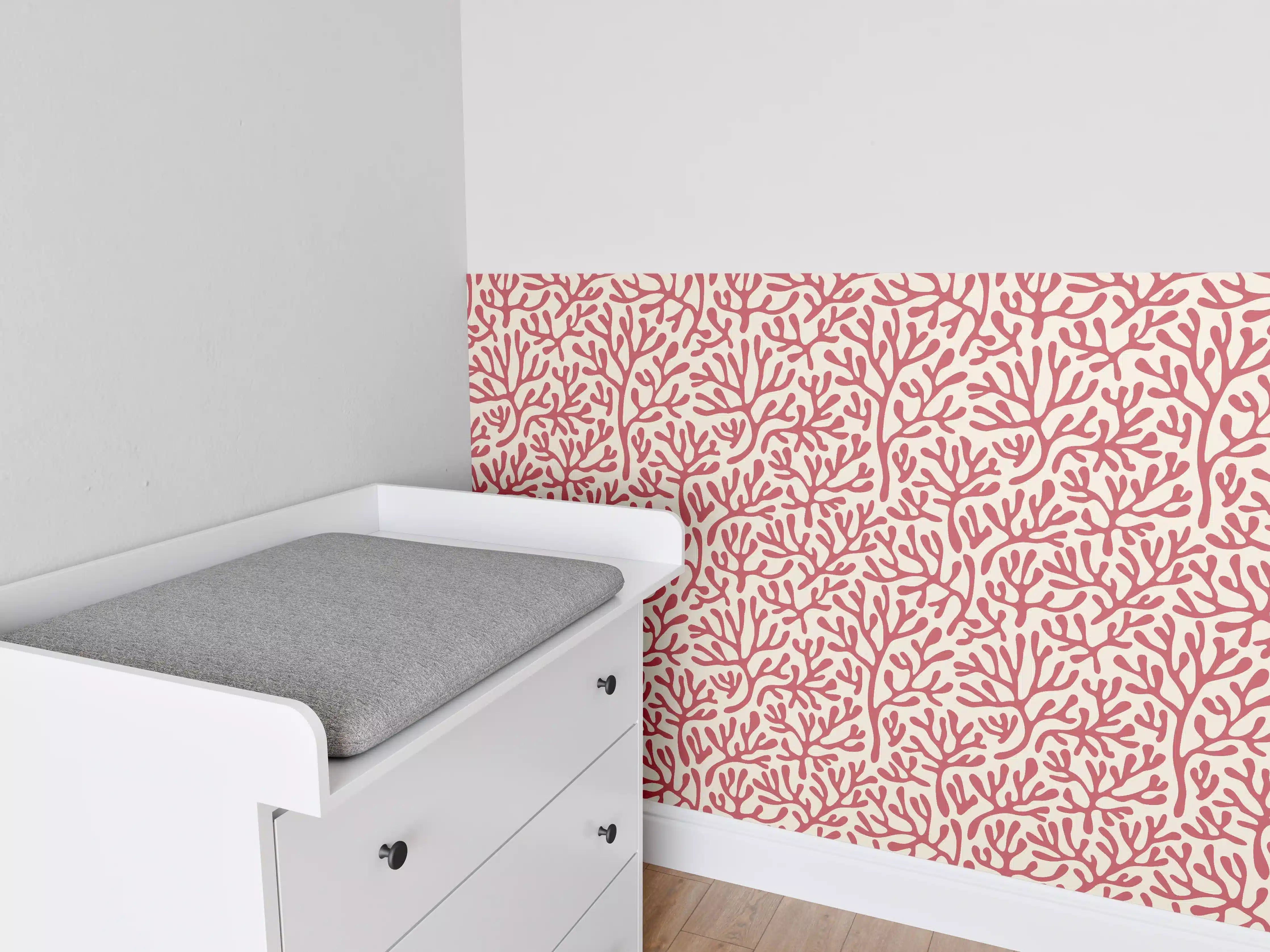 Babyzimmer Wandgestaltung - Korallenmuster Rot-Beige