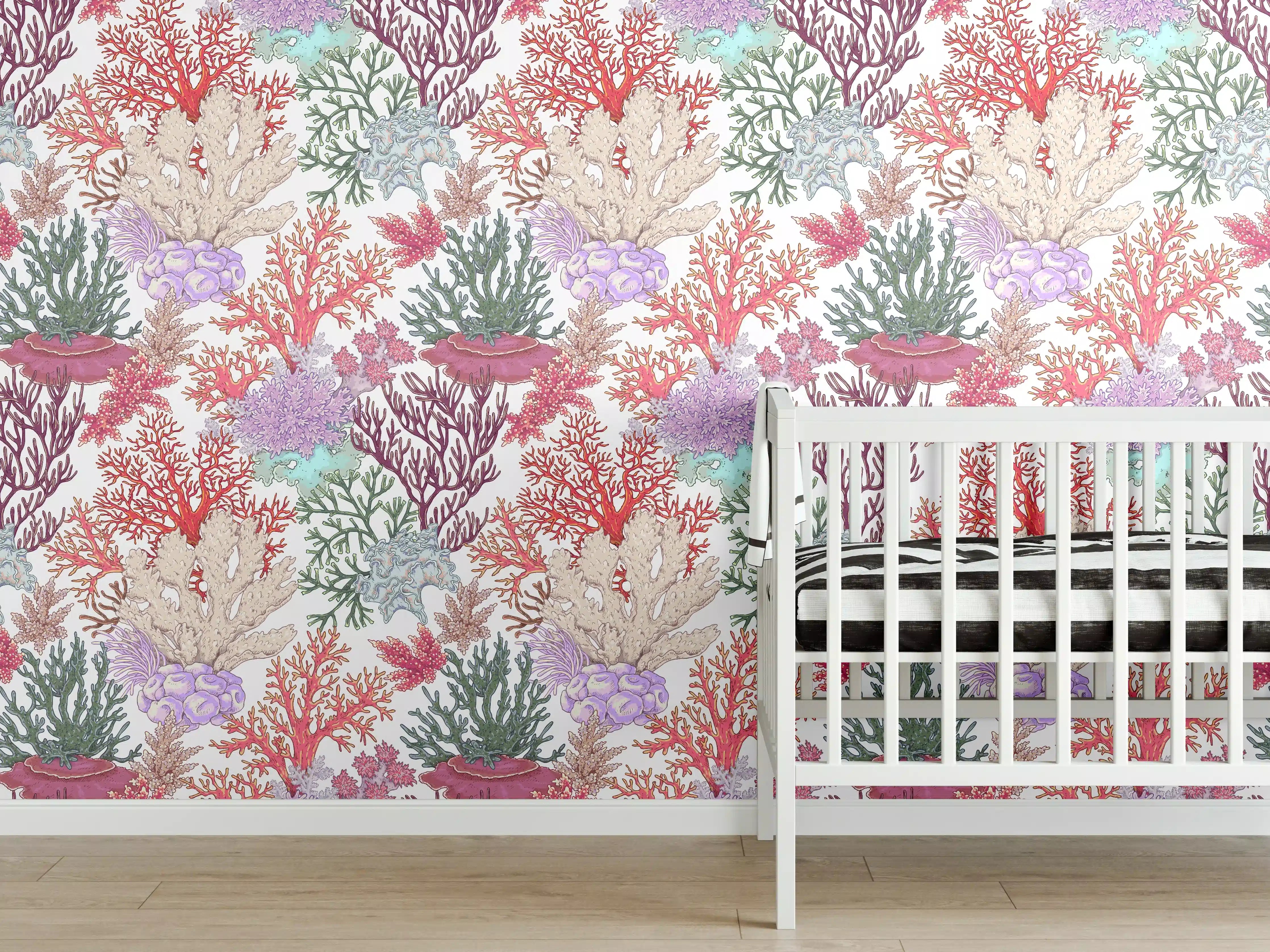 Babyzimmer Wandgestaltung - Korallenriff in Pastellfarben
