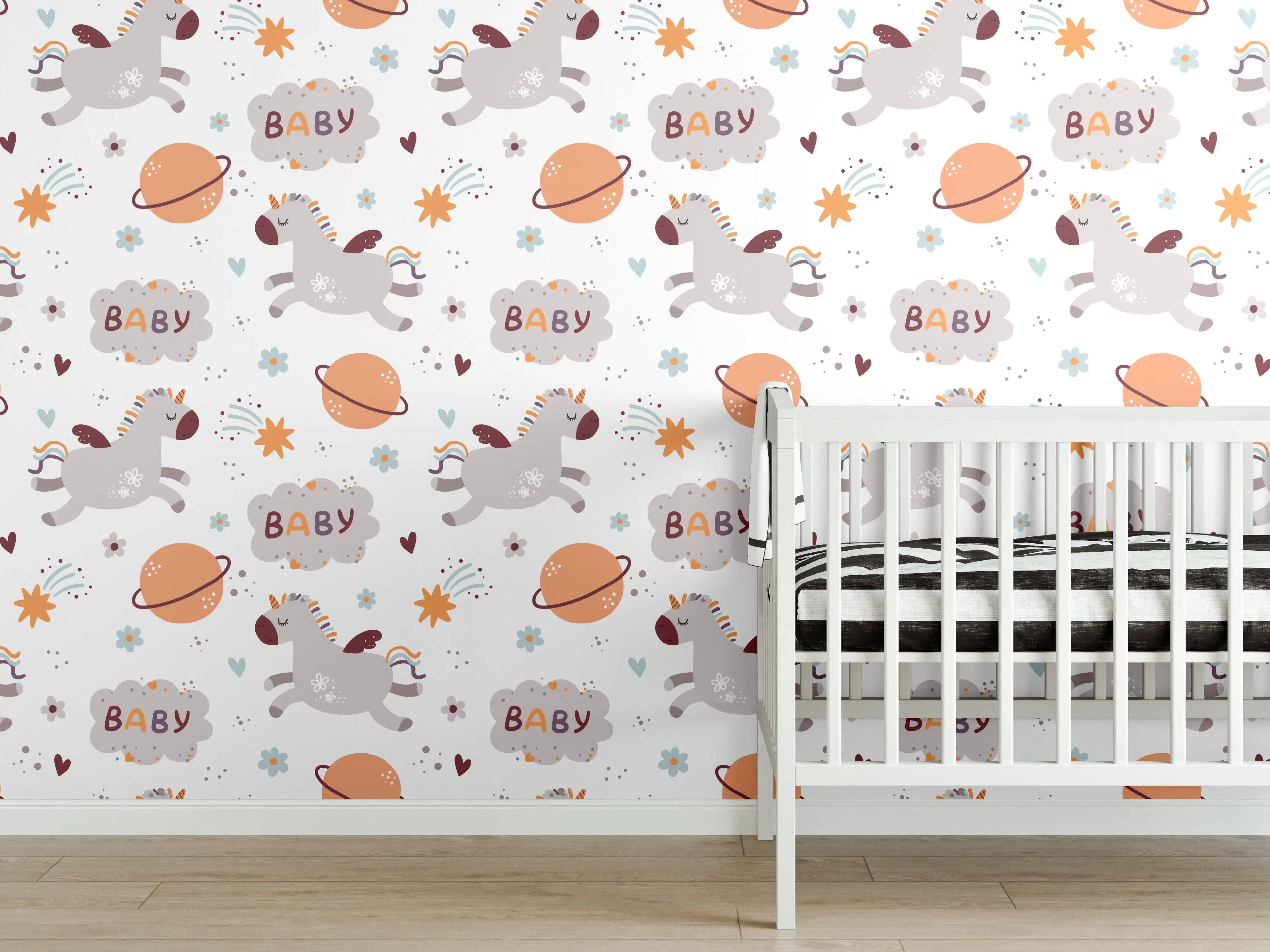 Babyzimmer Wandgestaltung - Kreatives Babyzimmer Wandmotiv im Astronauten-Design