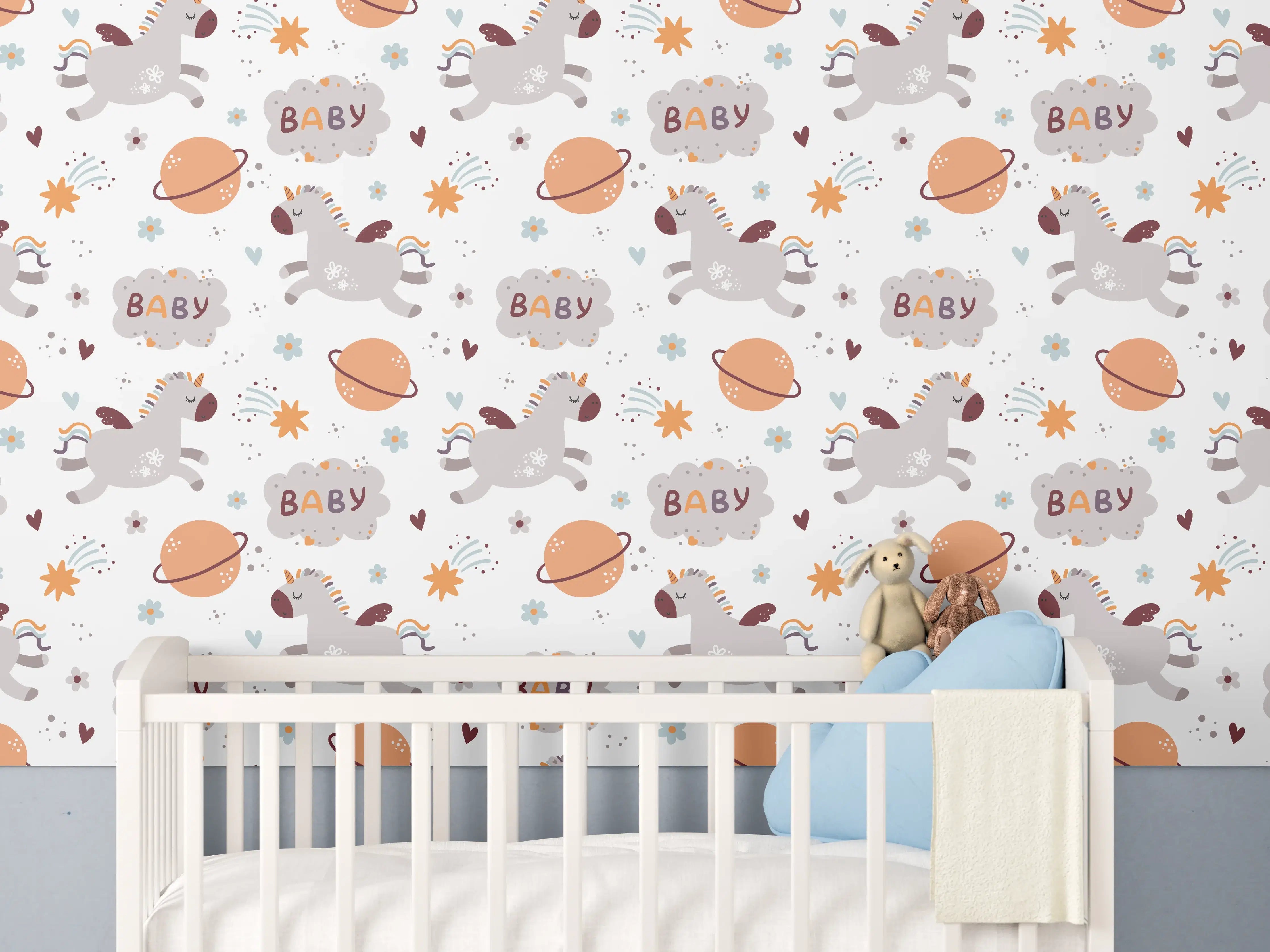 Babyzimmer Wandgestaltung - Kreatives Babyzimmer Wandmotiv im Astronauten-Design