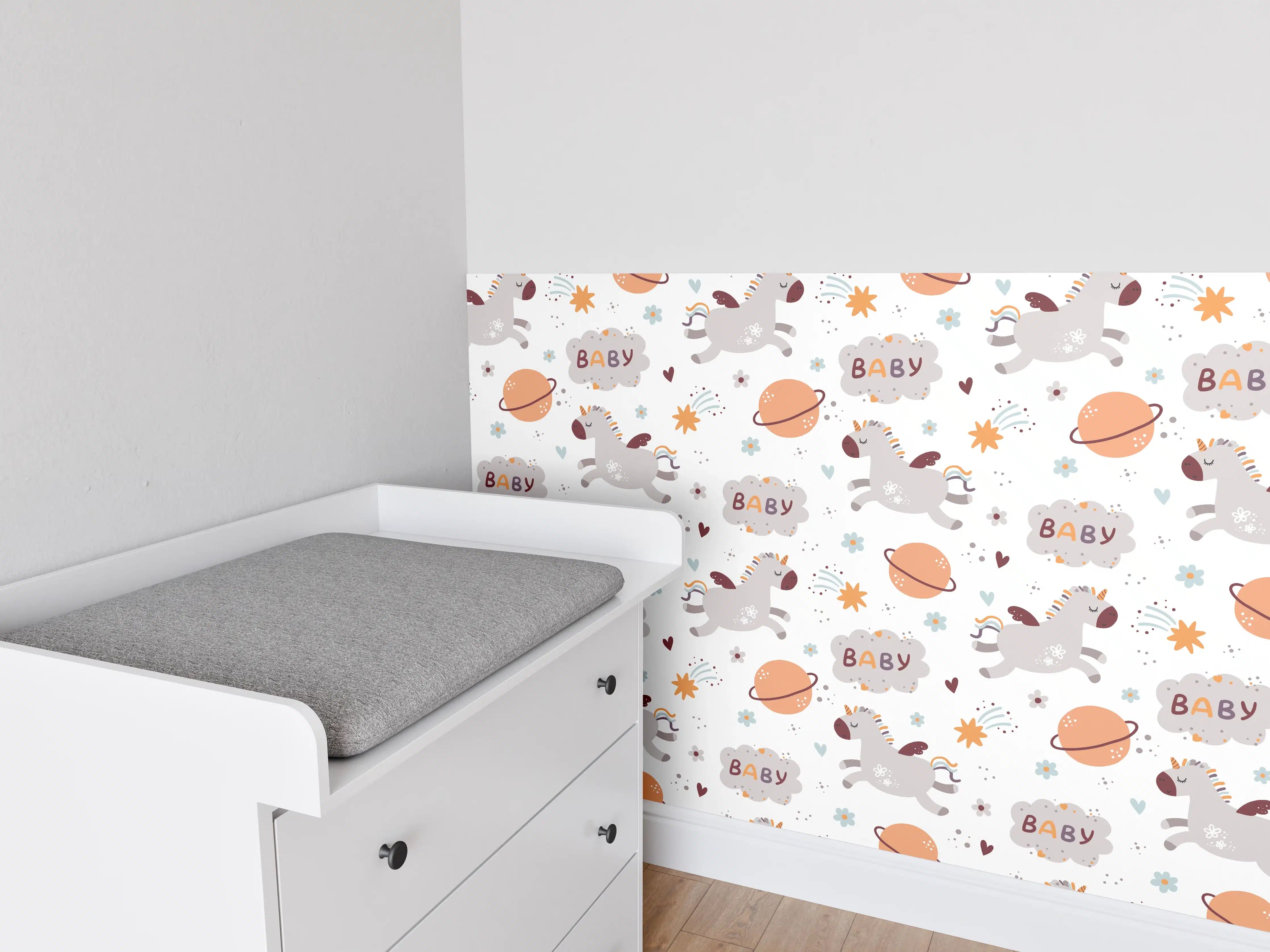 Babyzimmer Wandgestaltung - Kreatives Babyzimmer Wandmotiv im Astronauten-Design
