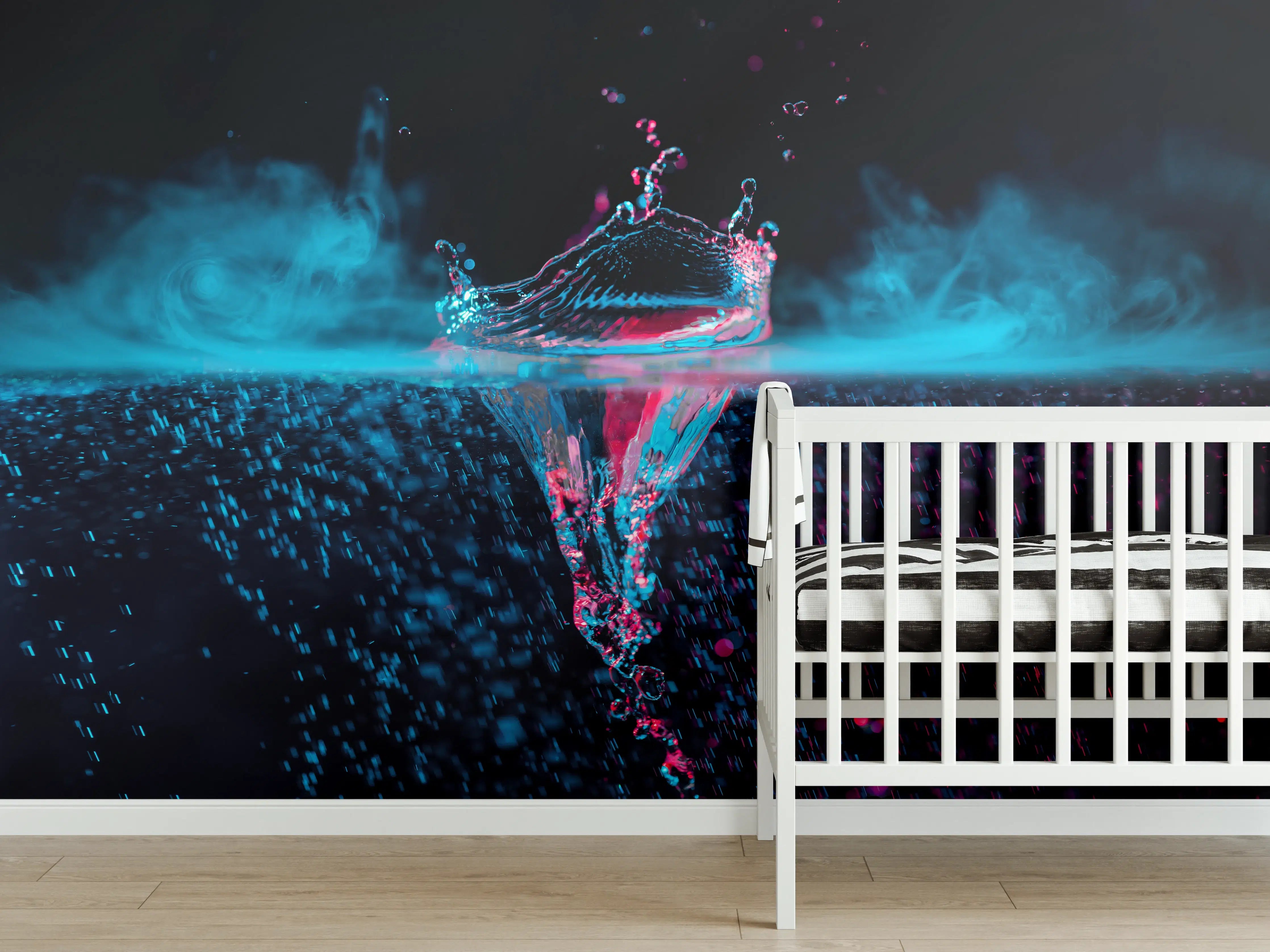 Babyzimmer Wandgestaltung - Krone Wasserspritzer mit blauem Rauch über Wasser