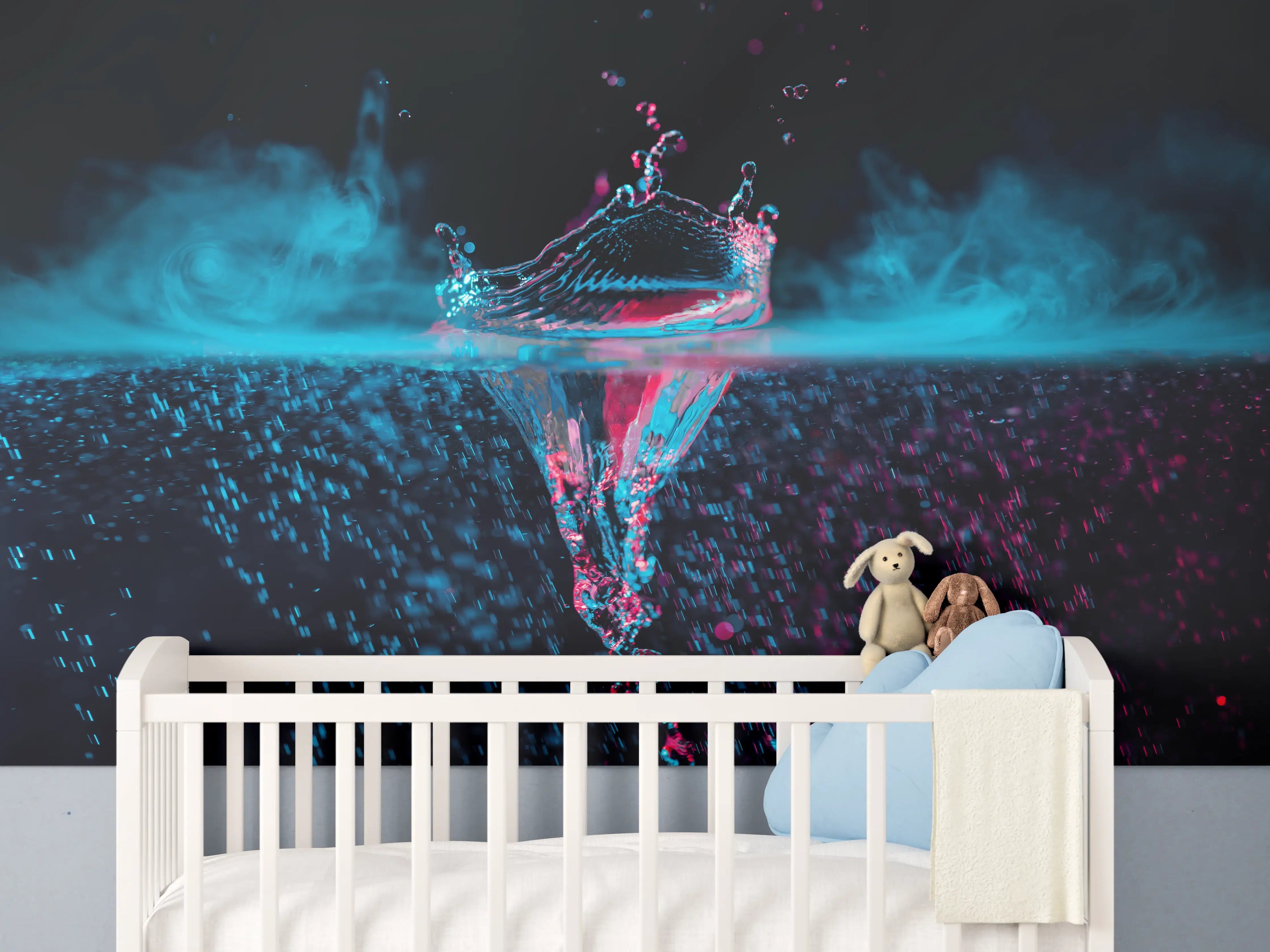 Babyzimmer Wandgestaltung - Krone Wasserspritzer mit blauem Rauch über Wasser
