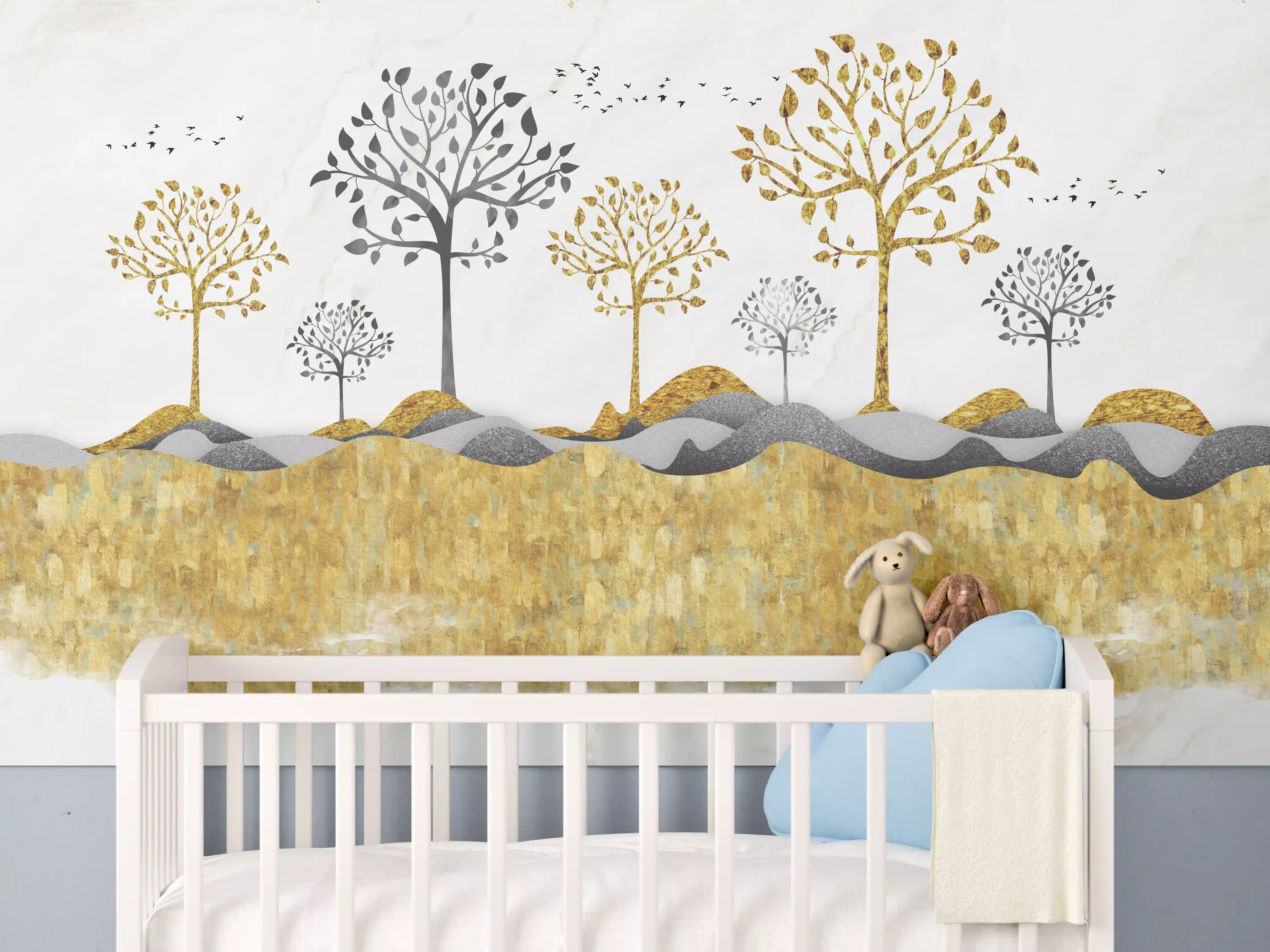 Babyzimmer Wandgestaltung - Kunsttapete einer Landschaft